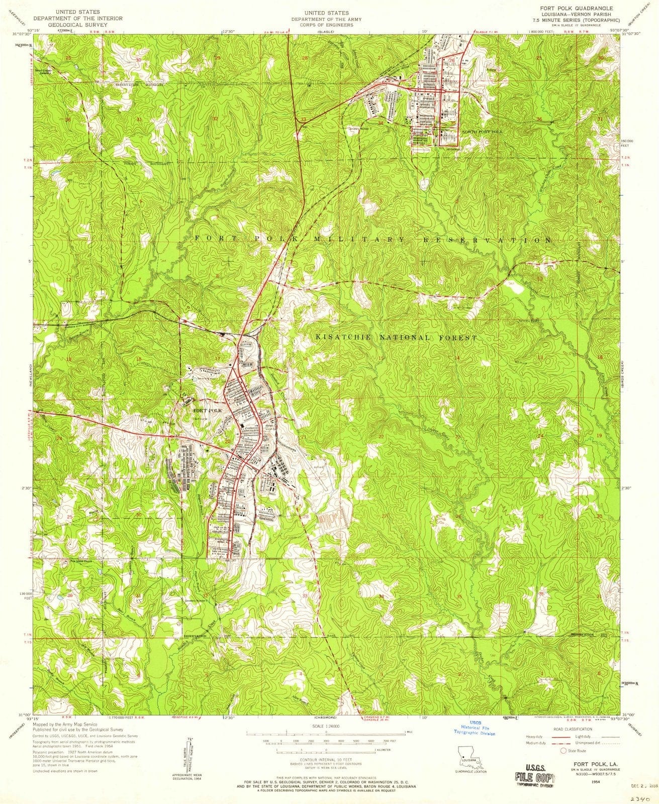 1954 Fort Polk, LA - Louisiana - USGS Topographic Map