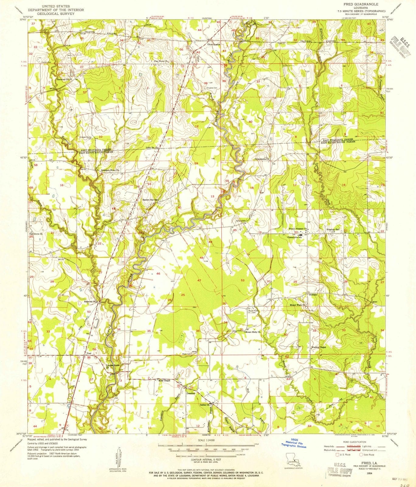 1954 Fred, LA - Louisiana - USGS Topographic Map