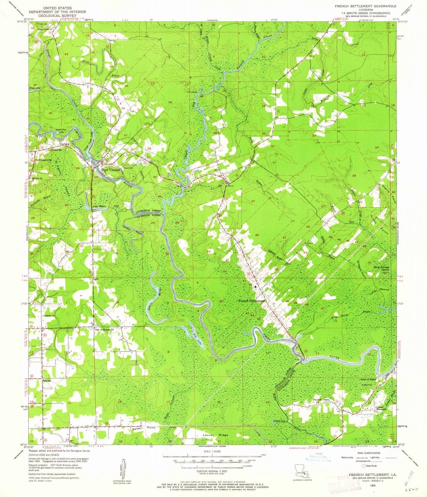 1953 Frenchttlement, LA - Louisiana - USGS Topographic Map