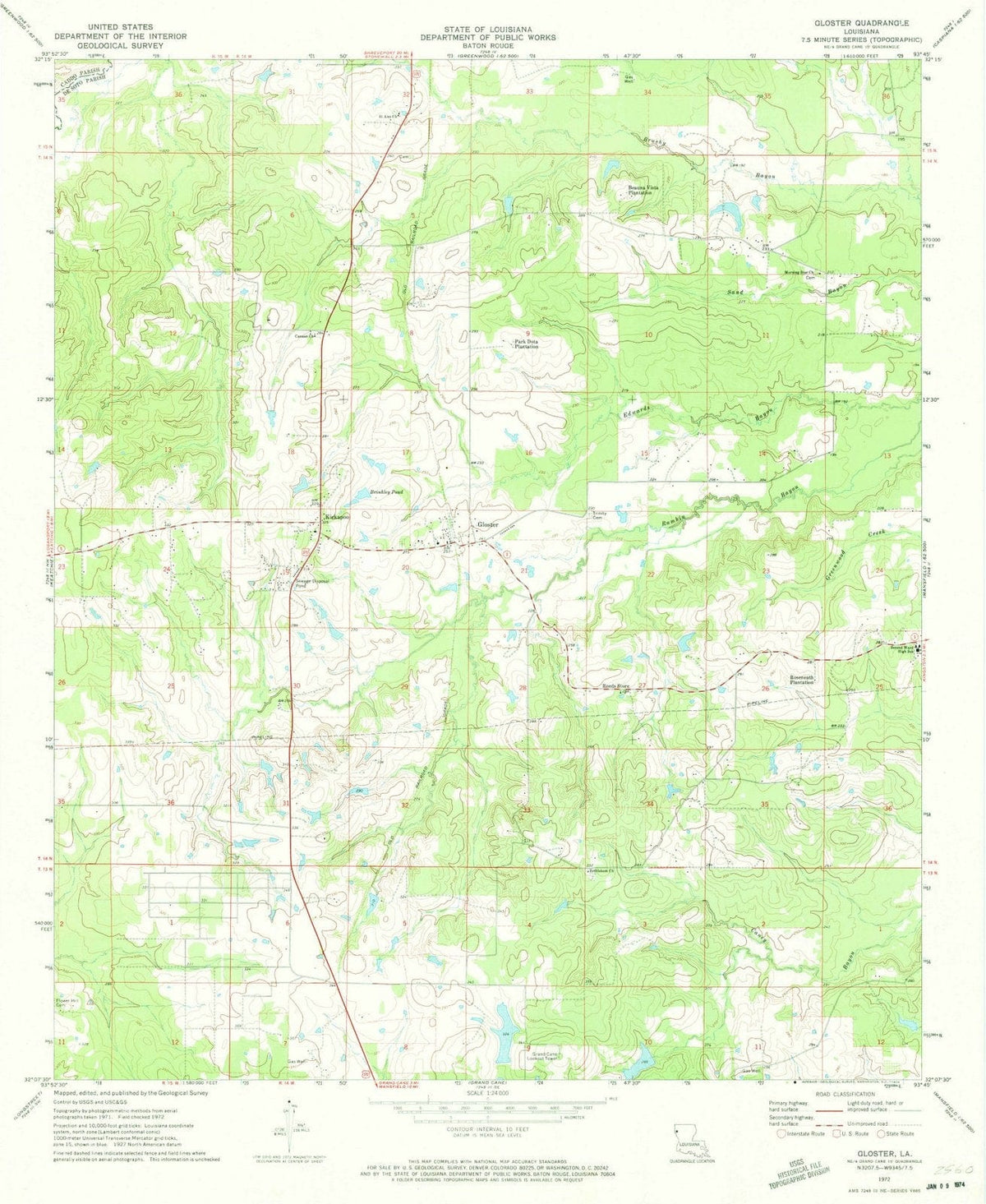 1972 Gloster, LA - Louisiana - USGS Topographic Map