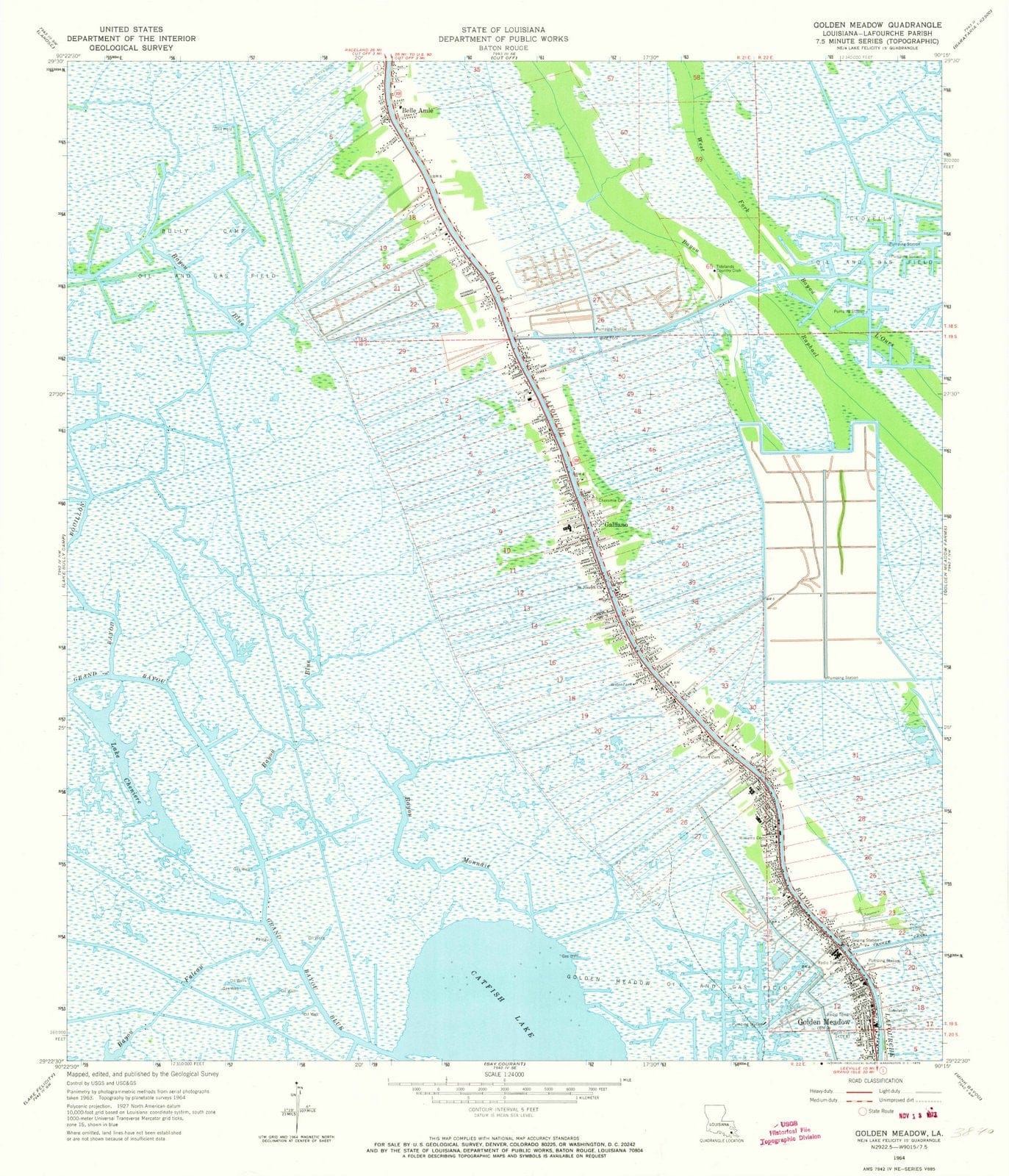 1964 Golden Meadow, LA - Louisiana - USGS Topographic Map