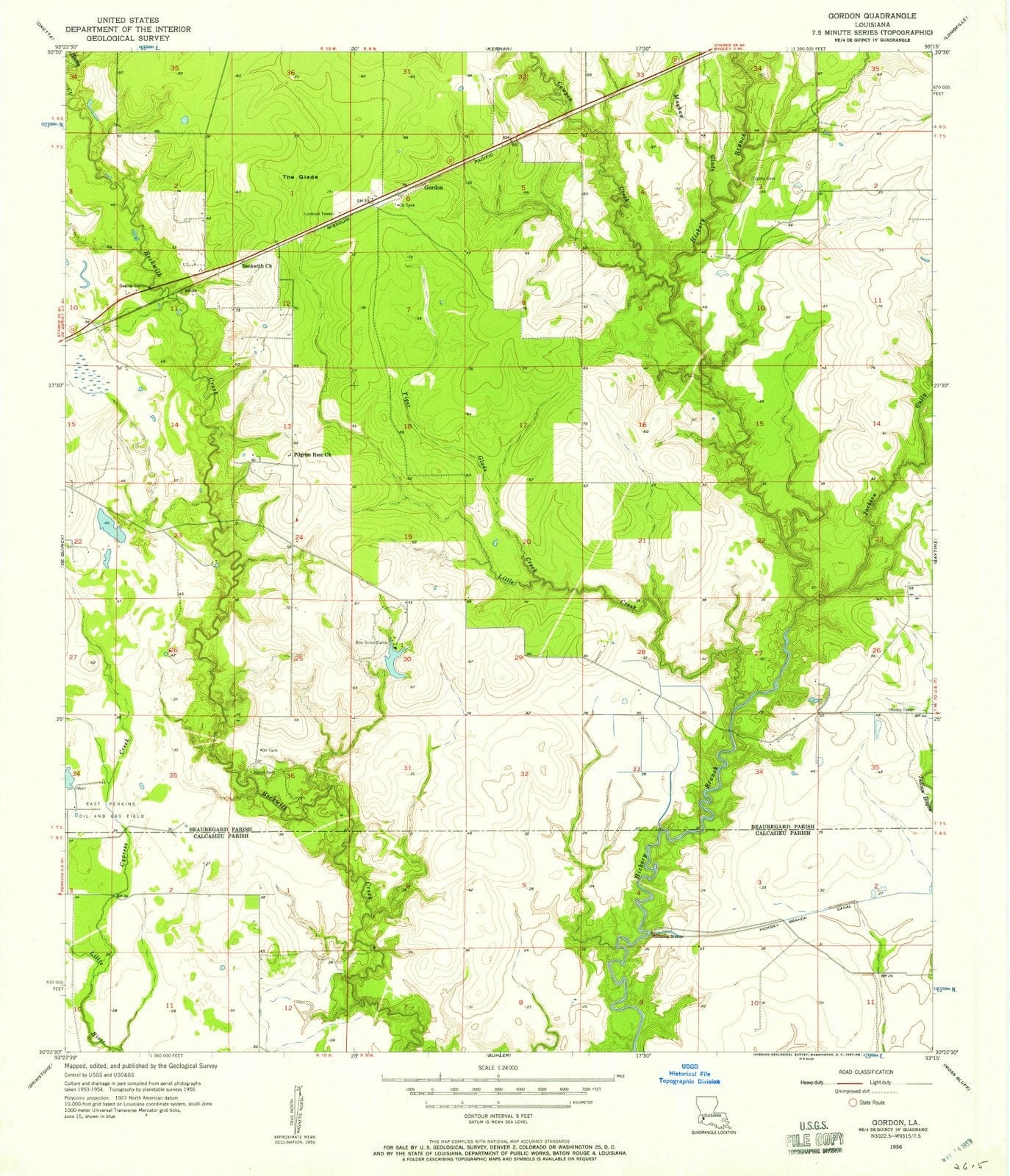1956 Gordon, LA - Louisiana - USGS Topographic Map