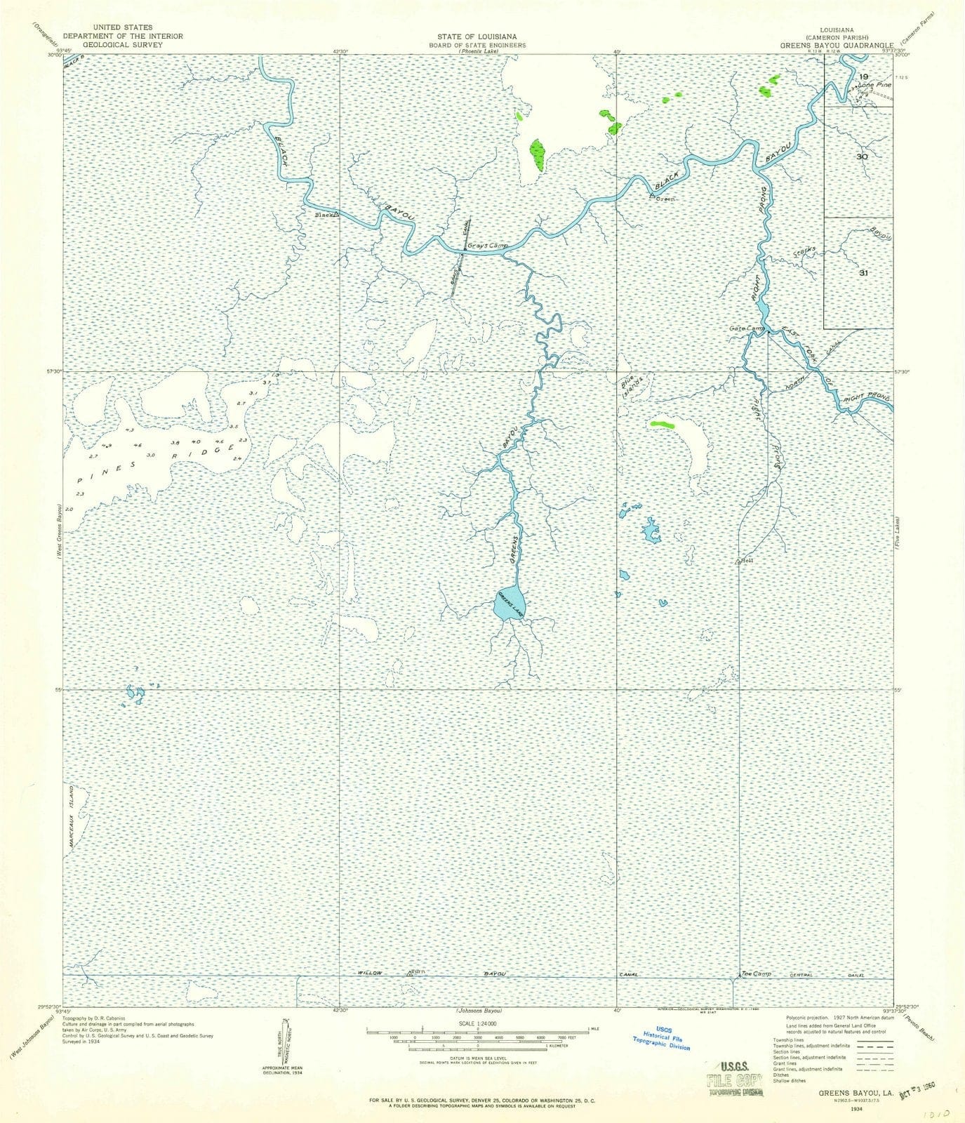 1934 Greens Bayou, LA - Louisiana - USGS Topographic Map