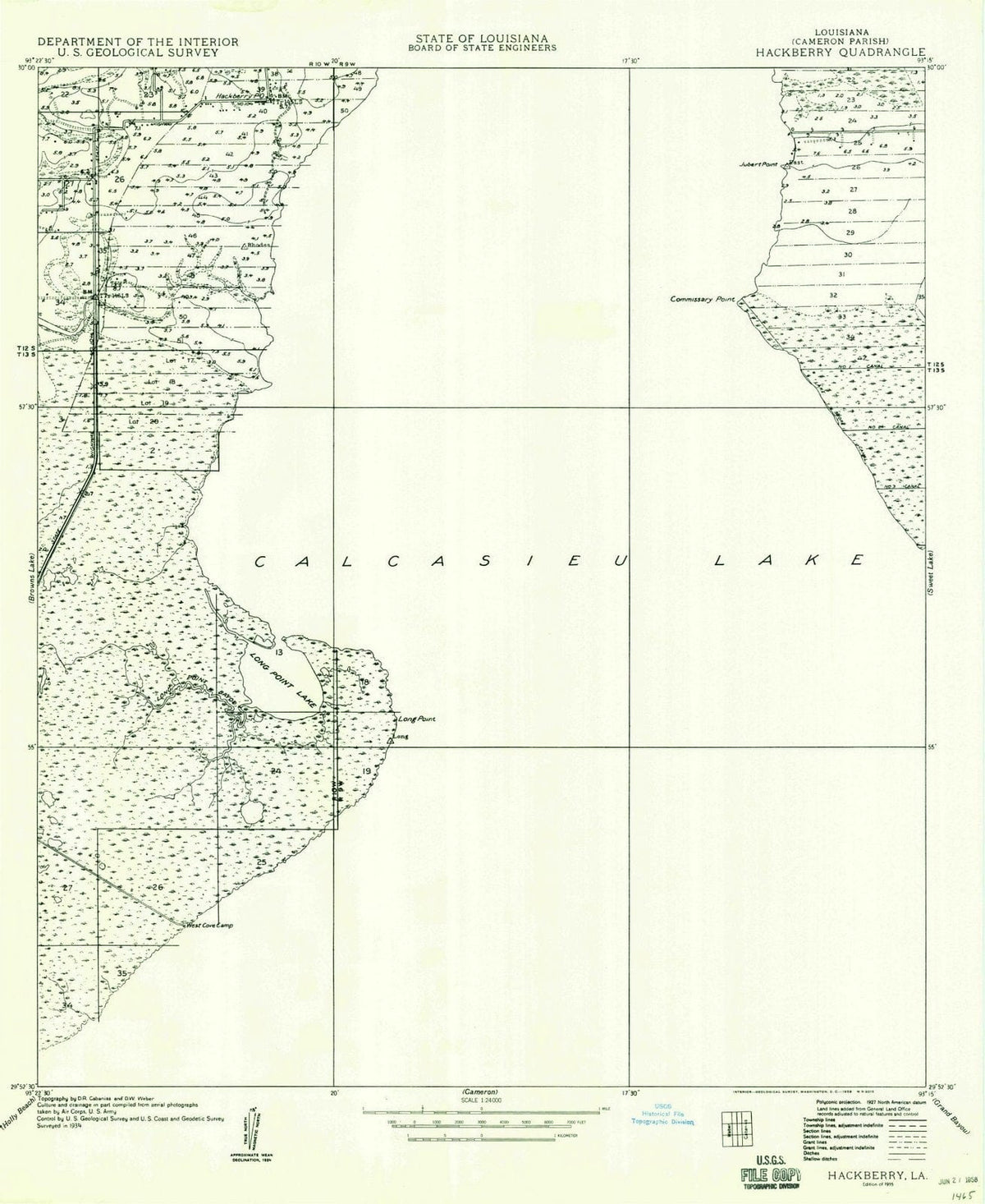 1935 Hackberry, LA - Louisiana - USGS Topographic Map
