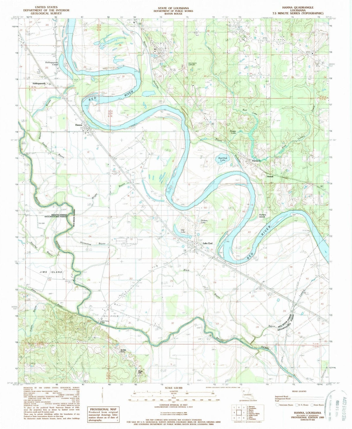 1989 Hanna, LA - Louisiana - USGS Topographic Map