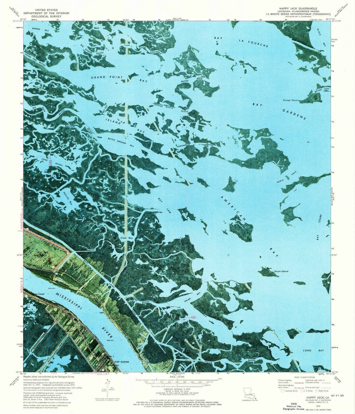 1973 Happy Jack, LA - Louisiana - USGS Topographic Map