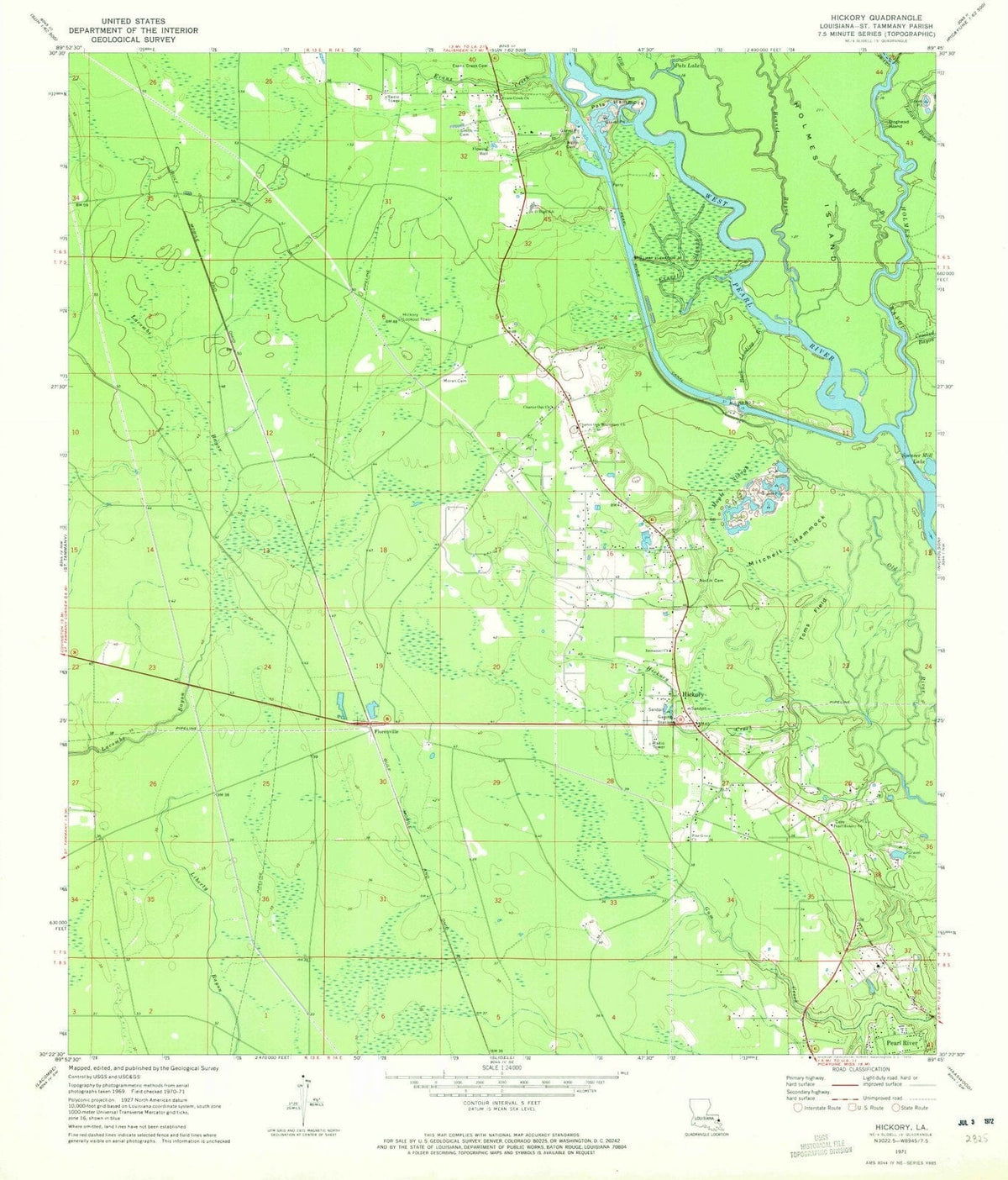 1971 Hickory, LA - Louisiana - USGS Topographic Map