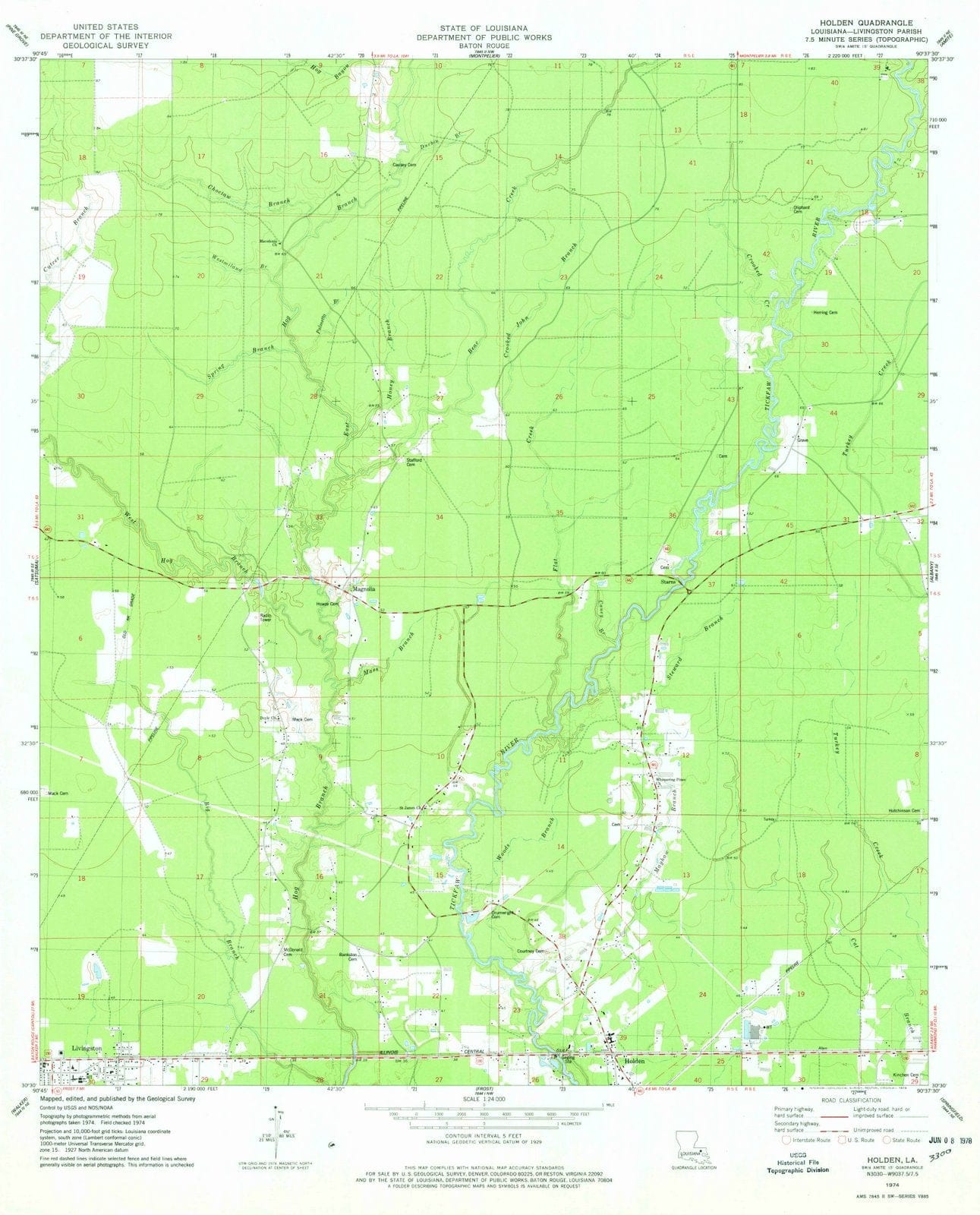 1974 Holden, LA - Louisiana - USGS Topographic Map