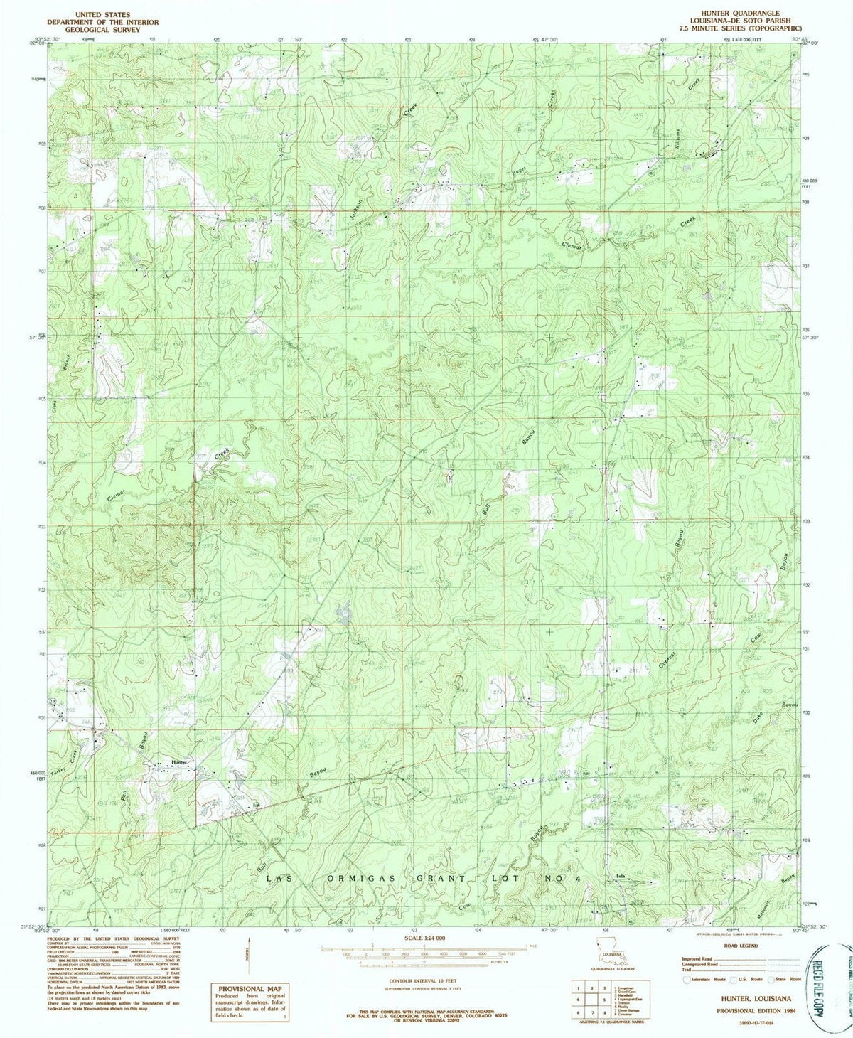 1984 Hunter, LA - Louisiana - USGS Topographic Map