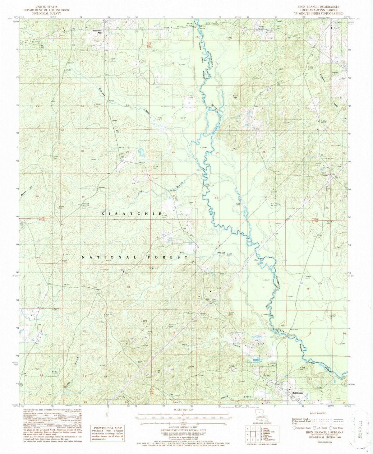 1986 Iron Branch, LA - Louisiana - USGS Topographic Map