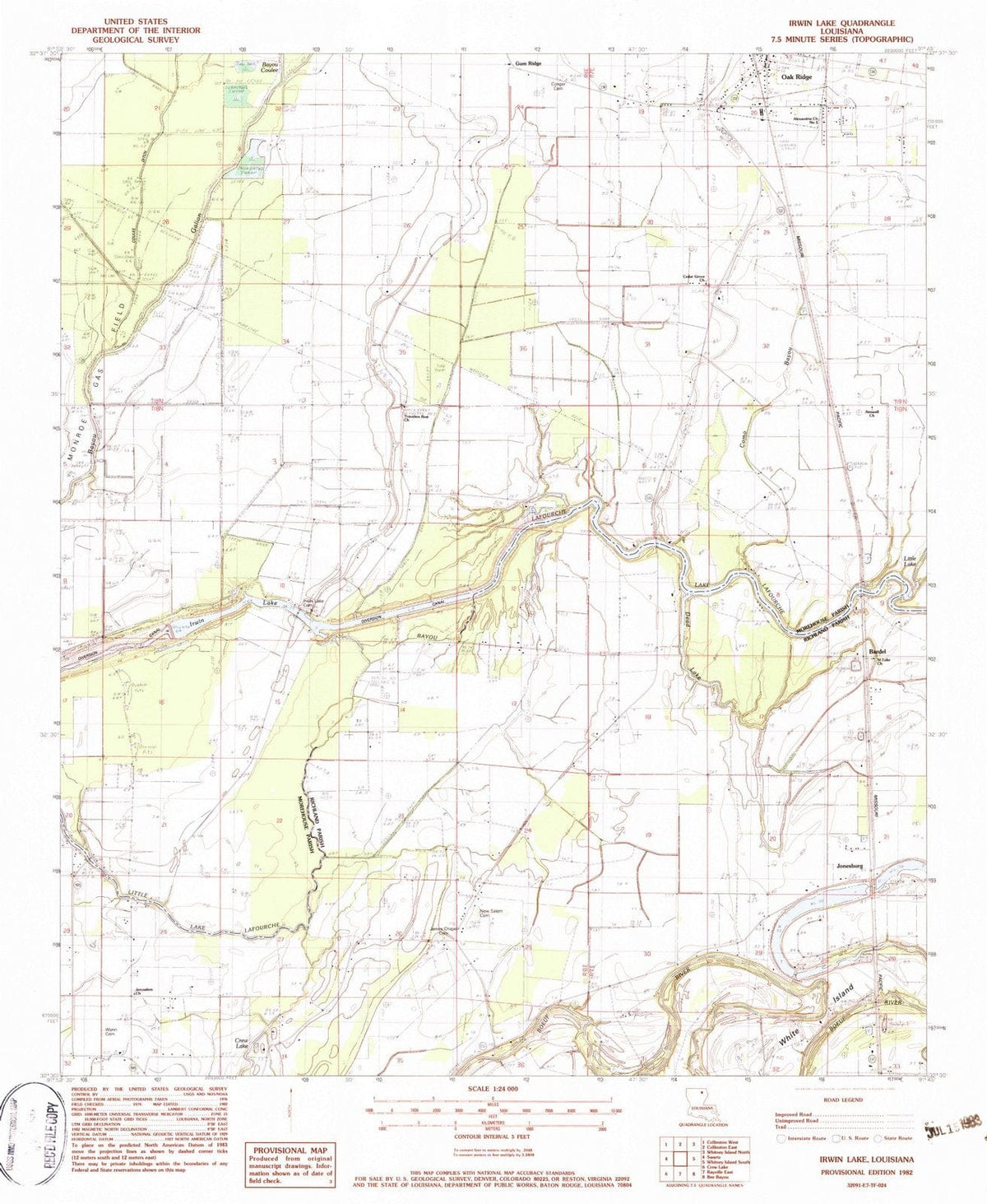 1982 Irwin Lake, LA - Louisiana - USGS Topographic Map
