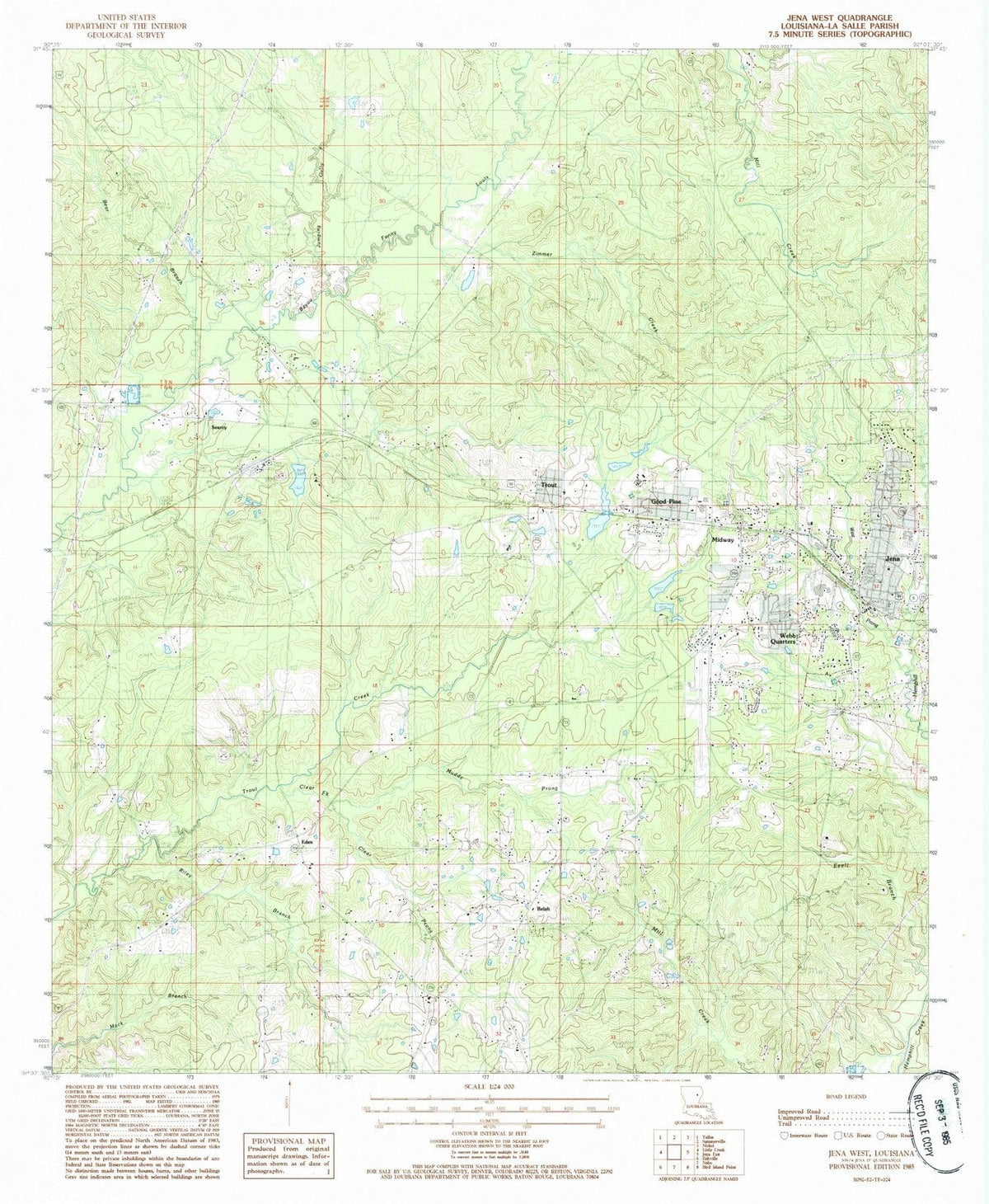1985 JENA West, LA - Louisiana - USGS Topographic Map