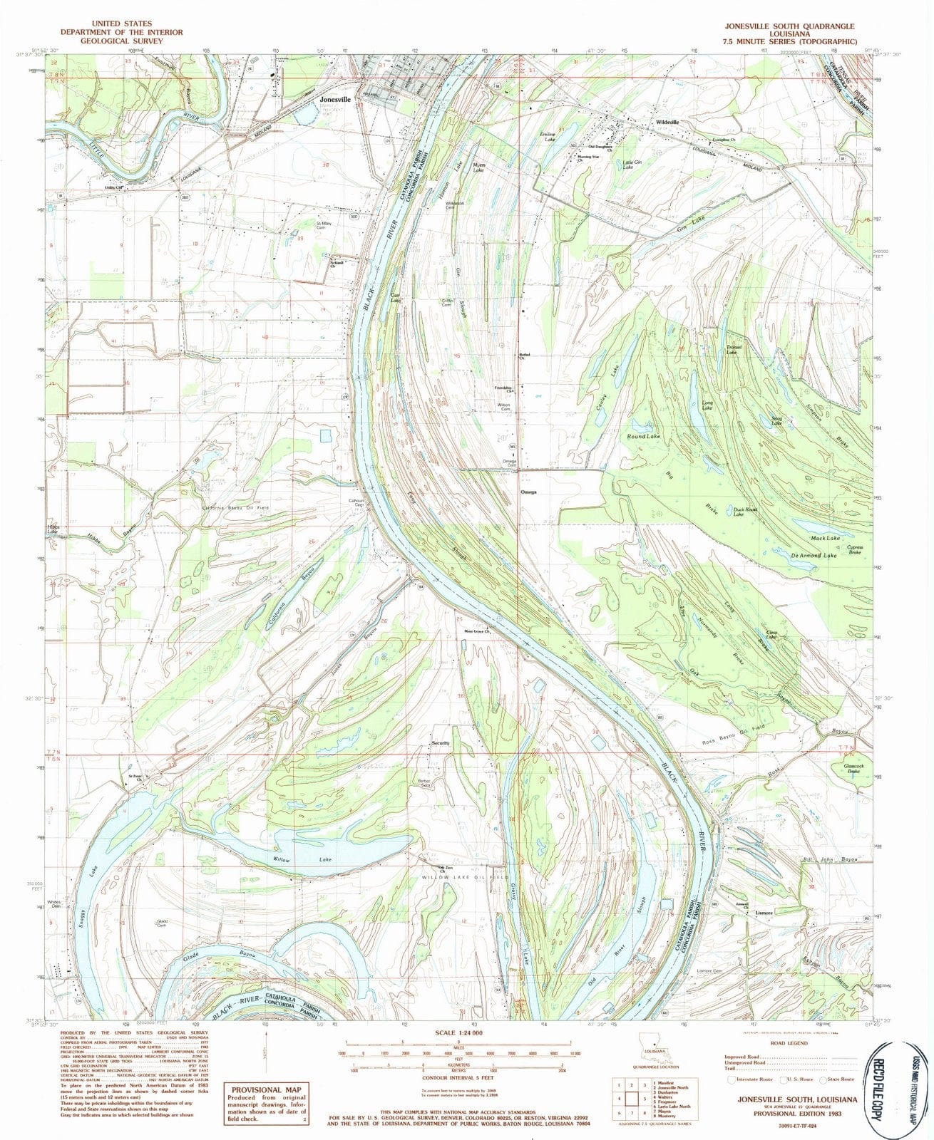 1983 Jonesville South, LA - Louisiana - USGS Topographic Map