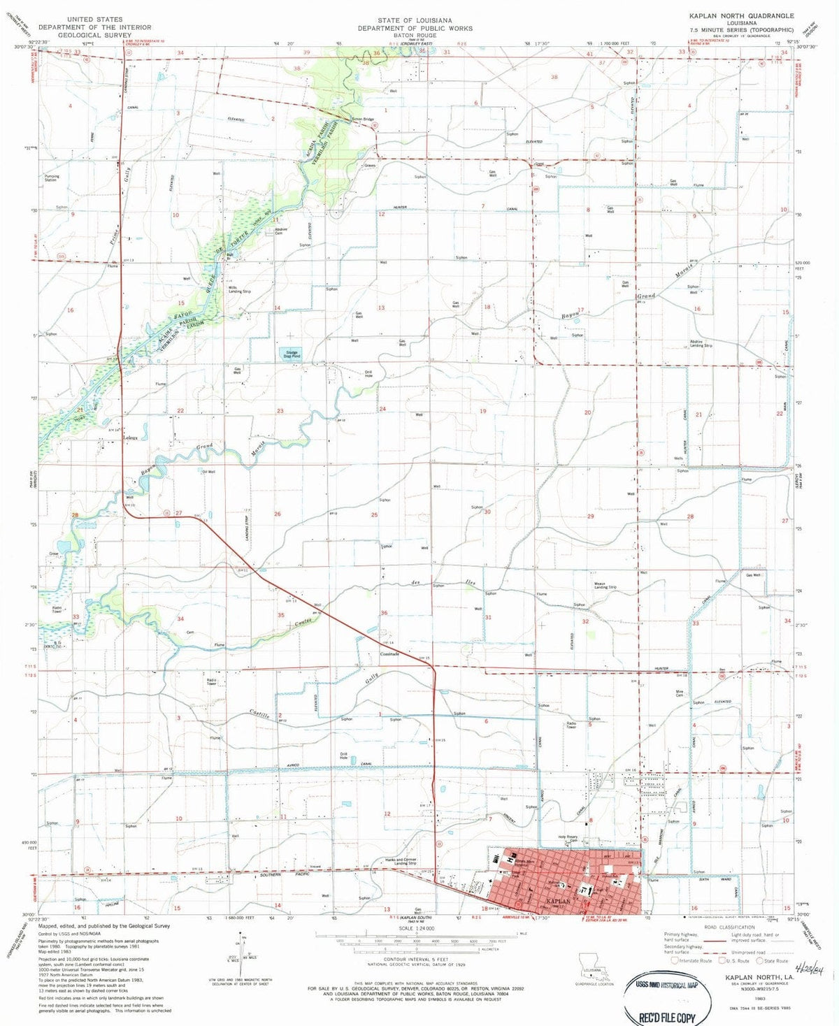 1983 Kaplan North, LA - Louisiana - USGS Topographic Map