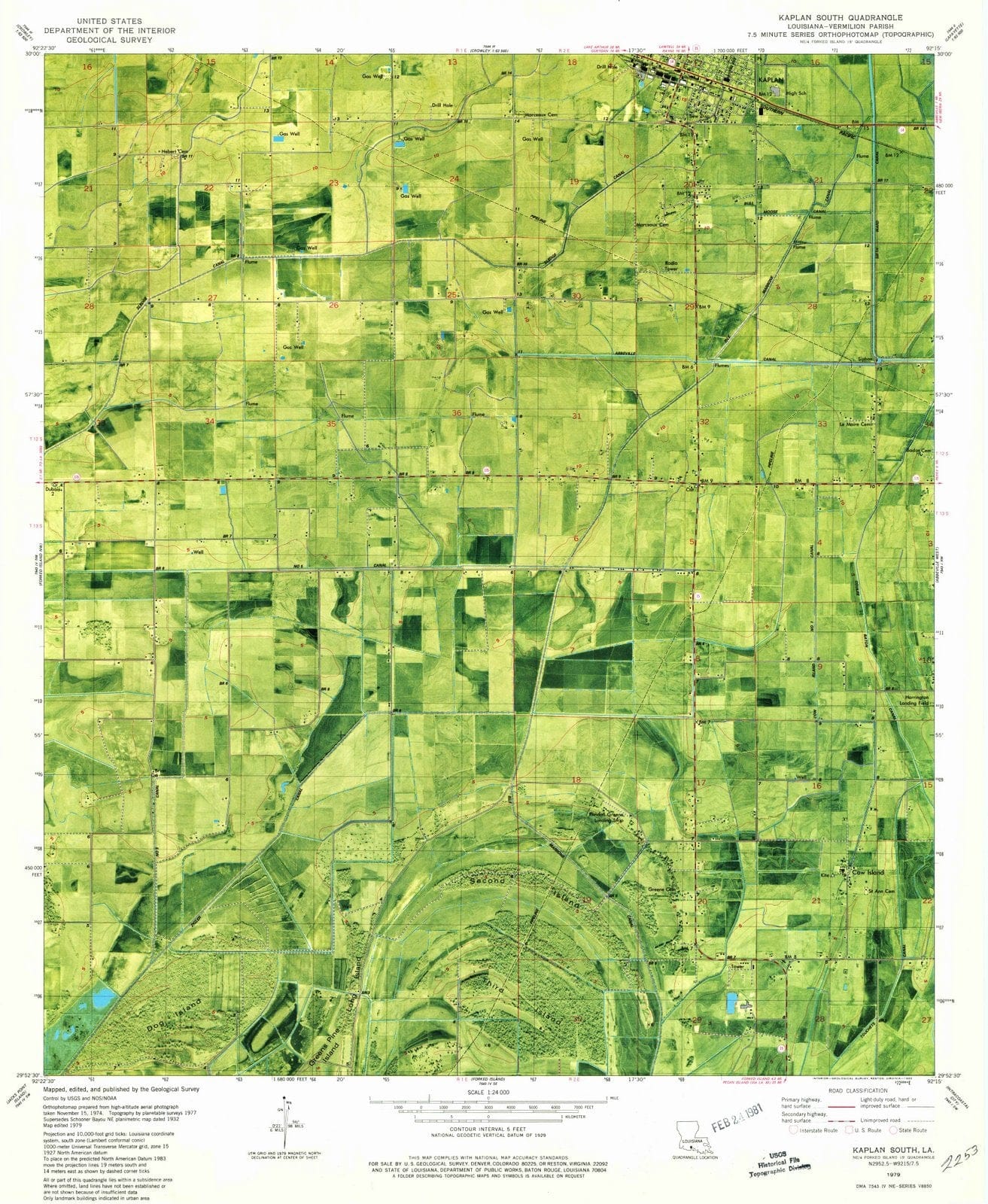1979 Kaplan South, LA - Louisiana - USGS Topographic Map