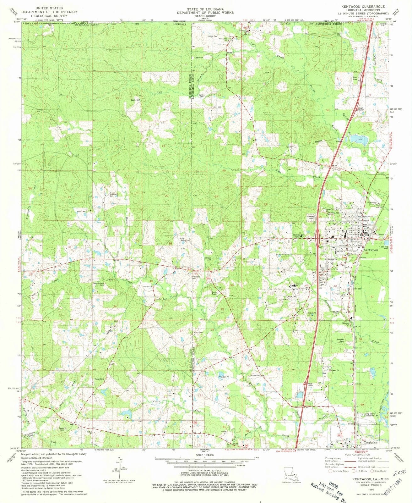 1980 Kentwood, LA - Louisiana - USGS Topographic Map
