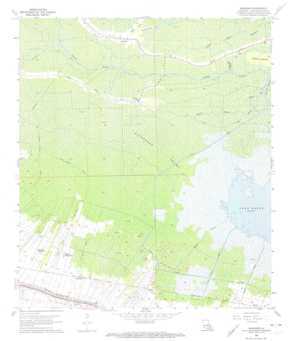 1962 Kraemer, LA - Louisiana - USGS Topographic Map