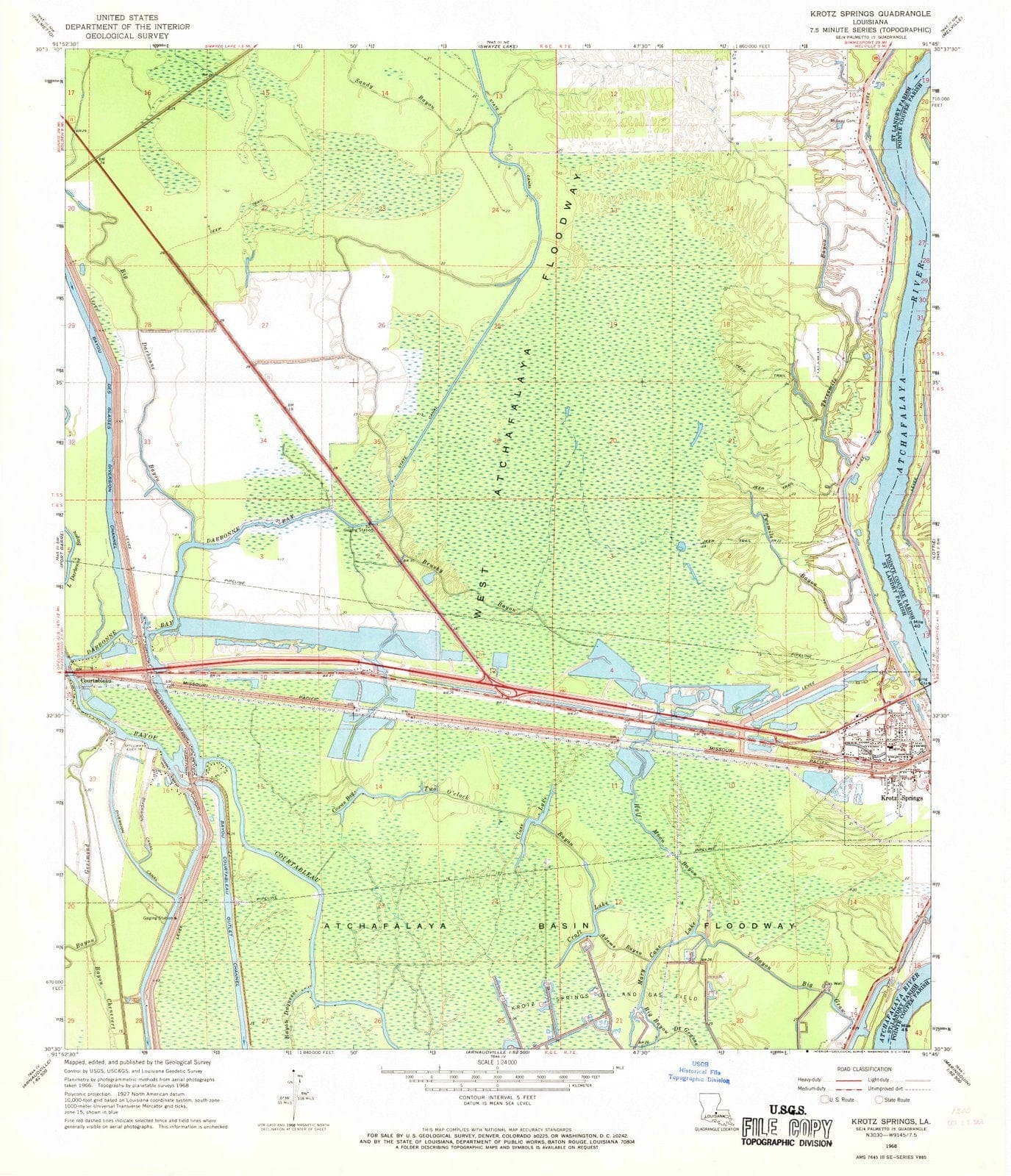 1968 Krotz Springs, LA - Louisiana - USGS Topographic Map