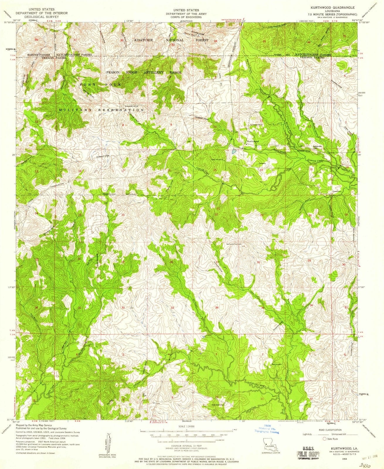 1954 Kurthwood, LA - Louisiana - USGS Topographic Map