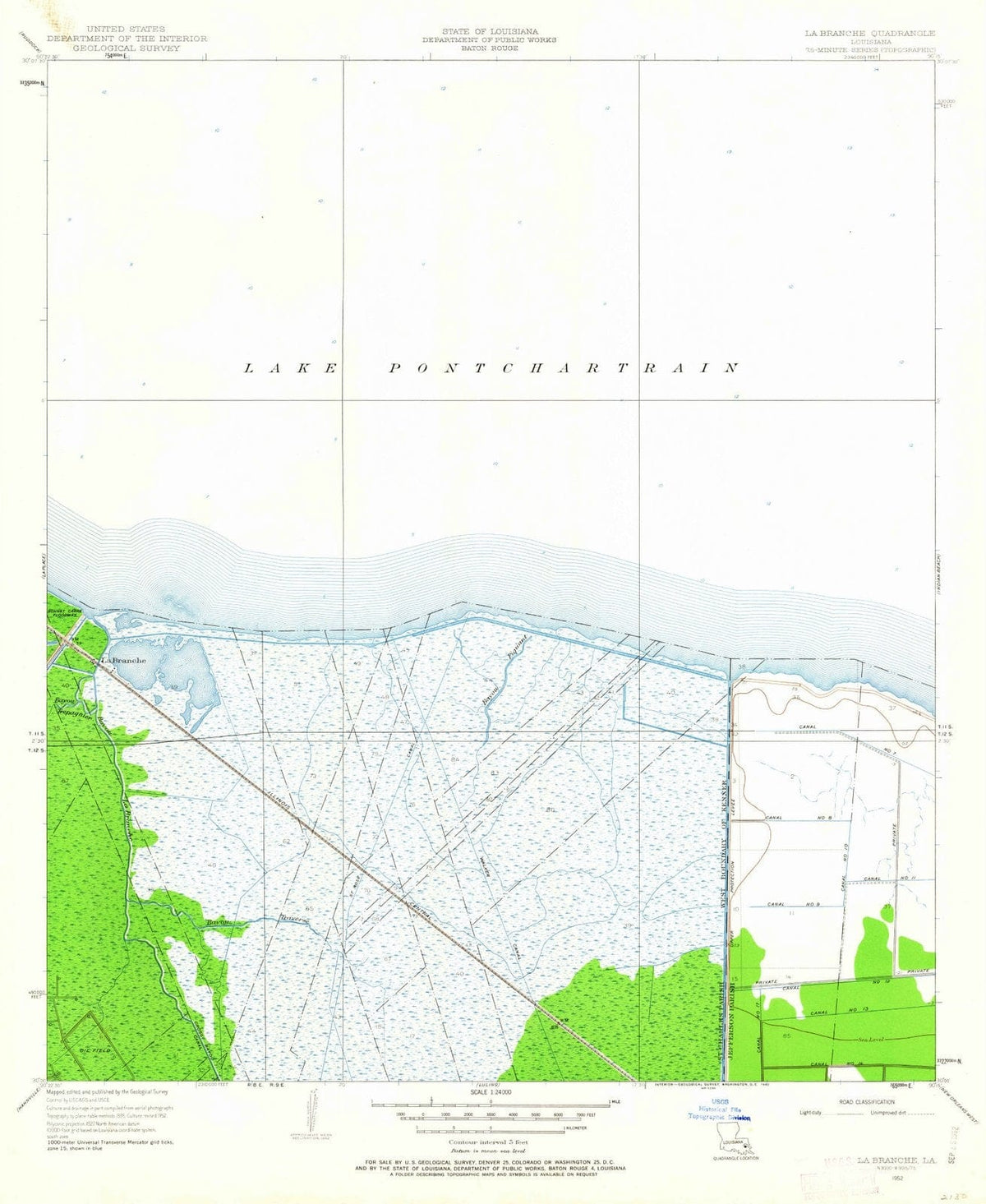 1952 La Branche, LA - Louisiana - USGS Topographic Map