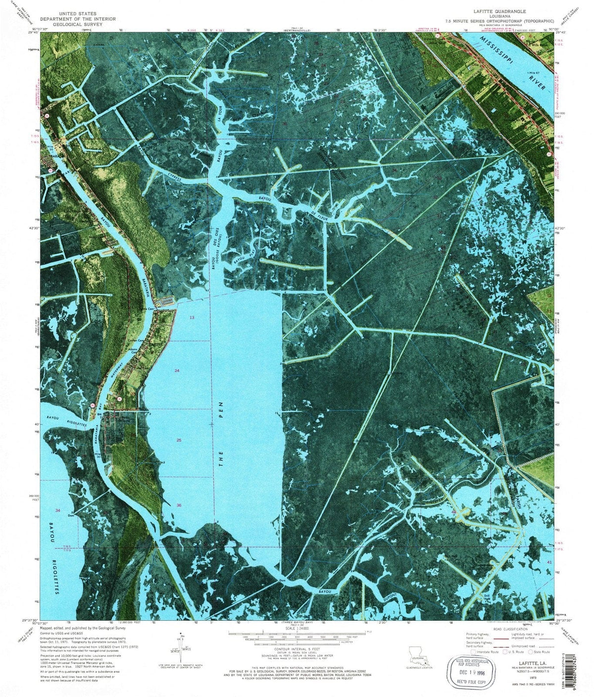 1973 Lafitte, LA - Louisiana - USGS Topographic Map