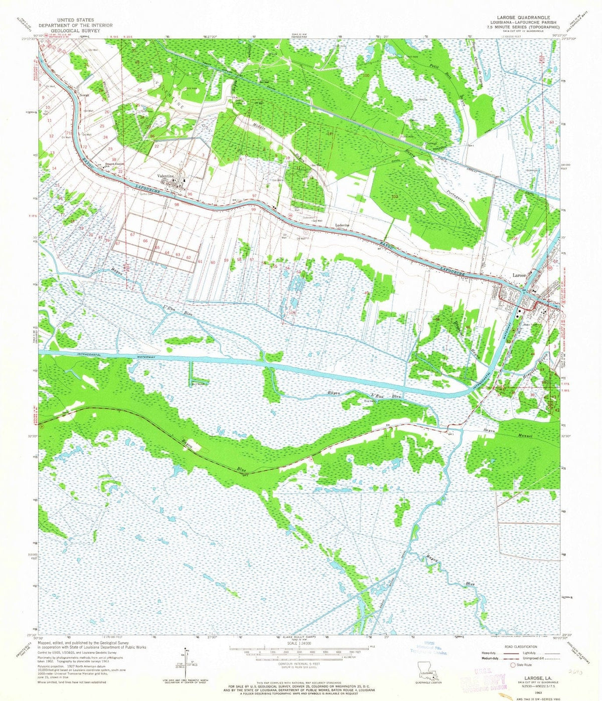 1963 Larose, LA - Louisiana - USGS Topographic Map
