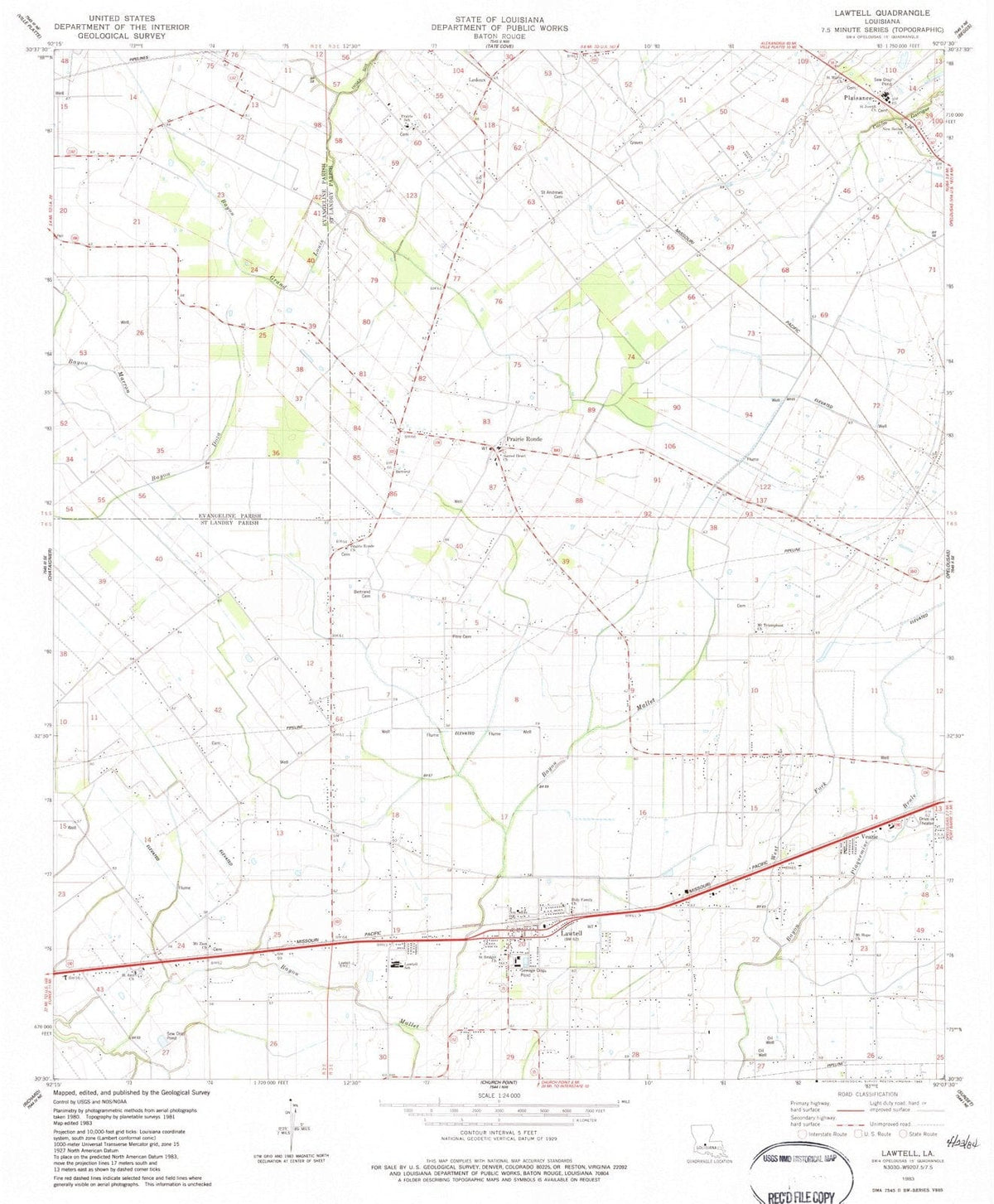 1983 Lawtell, LA - Louisiana - USGS Topographic Map