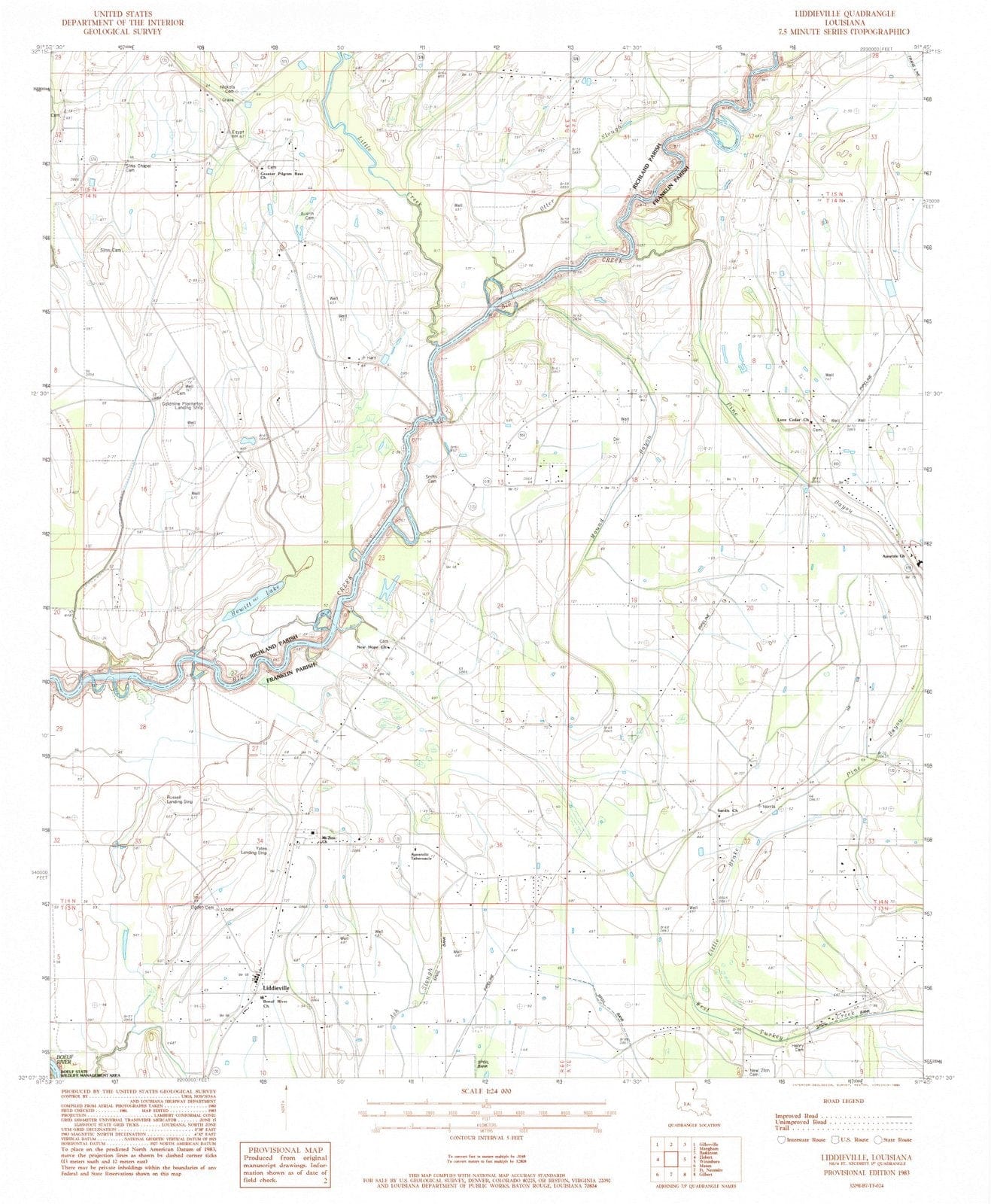 1983 Liddieville, LA - Louisiana - USGS Topographic Map