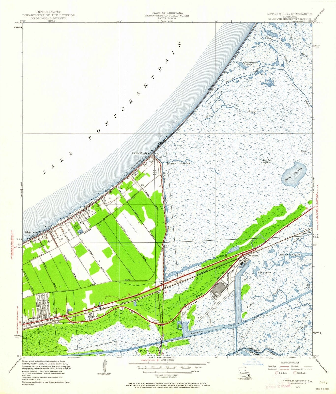 1951 Little Woods, LA - Louisiana - USGS Topographic Map