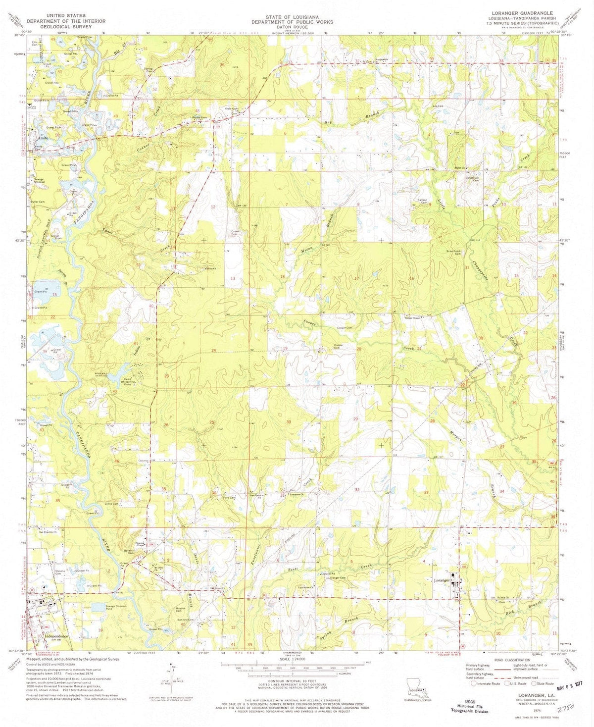 1974 Loranger, LA - Louisiana - USGS Topographic Map