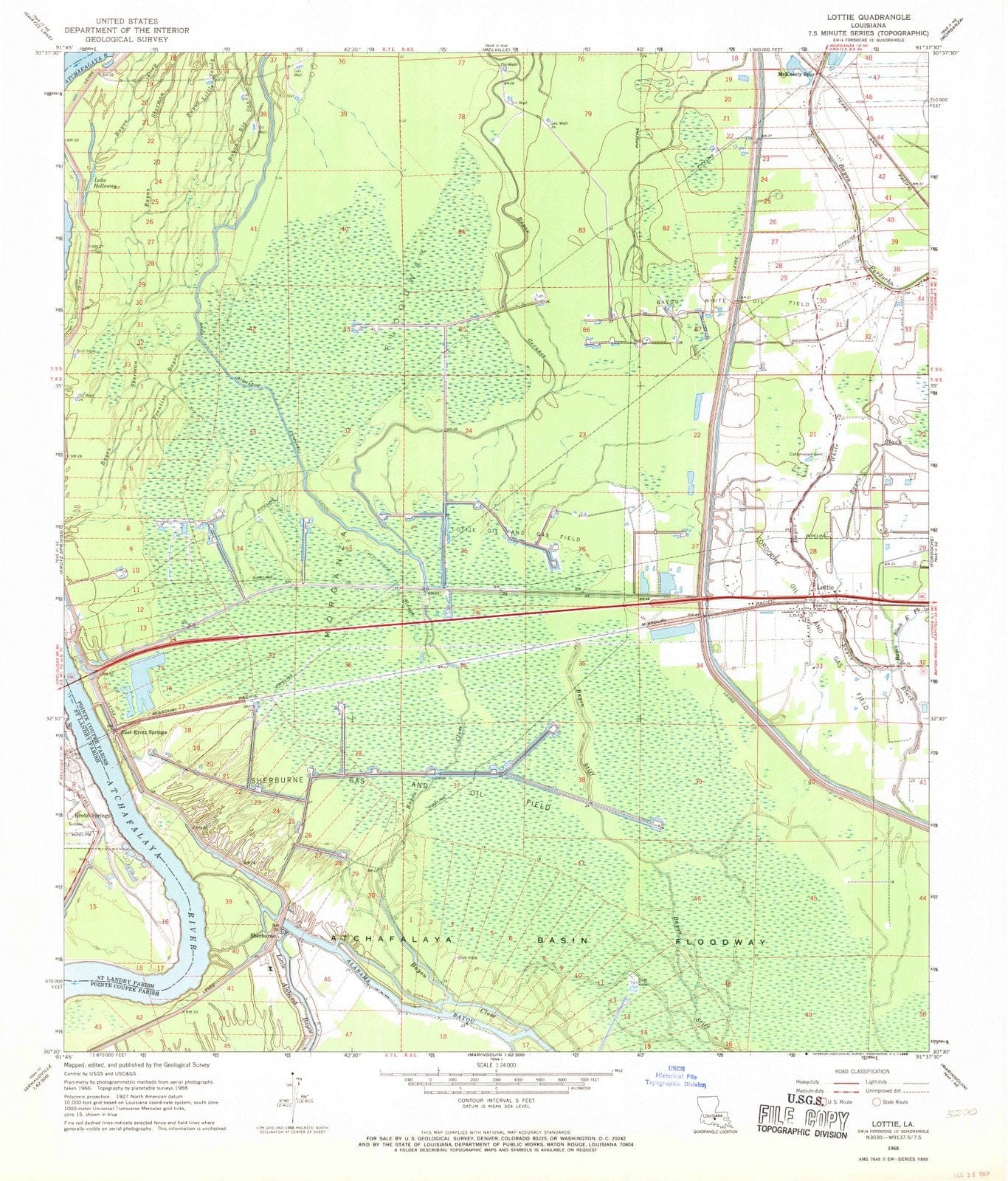 1968 Lottie, LA - Louisiana - USGS Topographic Map