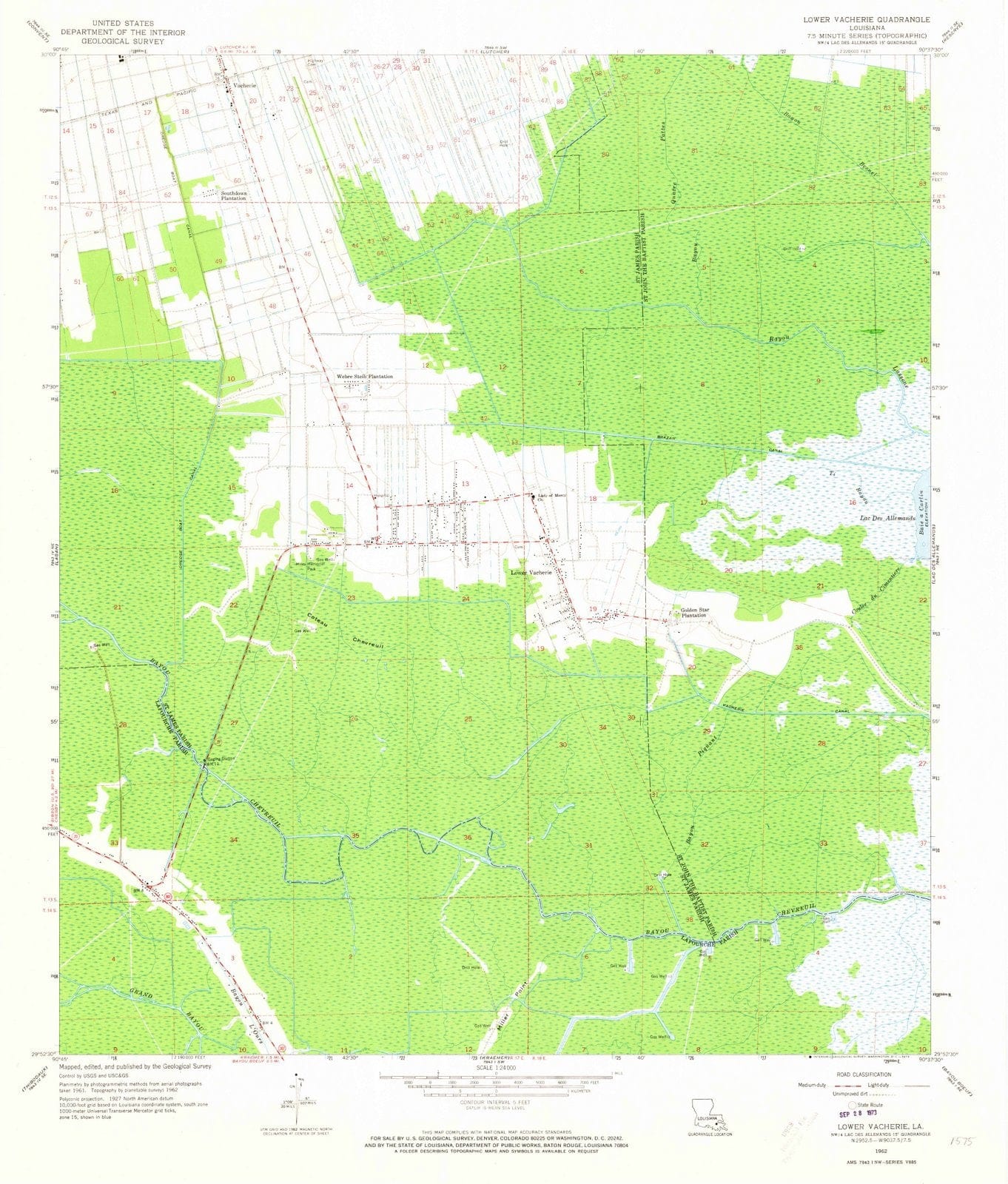 1962 Lower Vacherie, LA - Louisiana - USGS Topographic Map