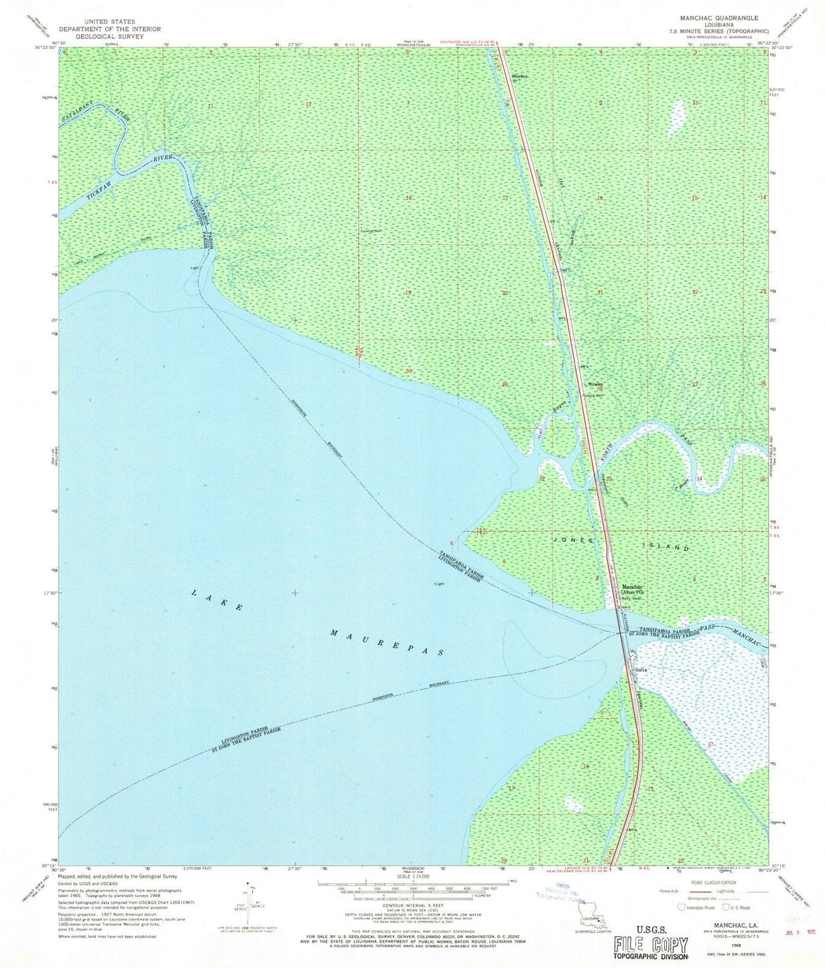 1968 Manchac, LA - Louisiana - USGS Topographic Map