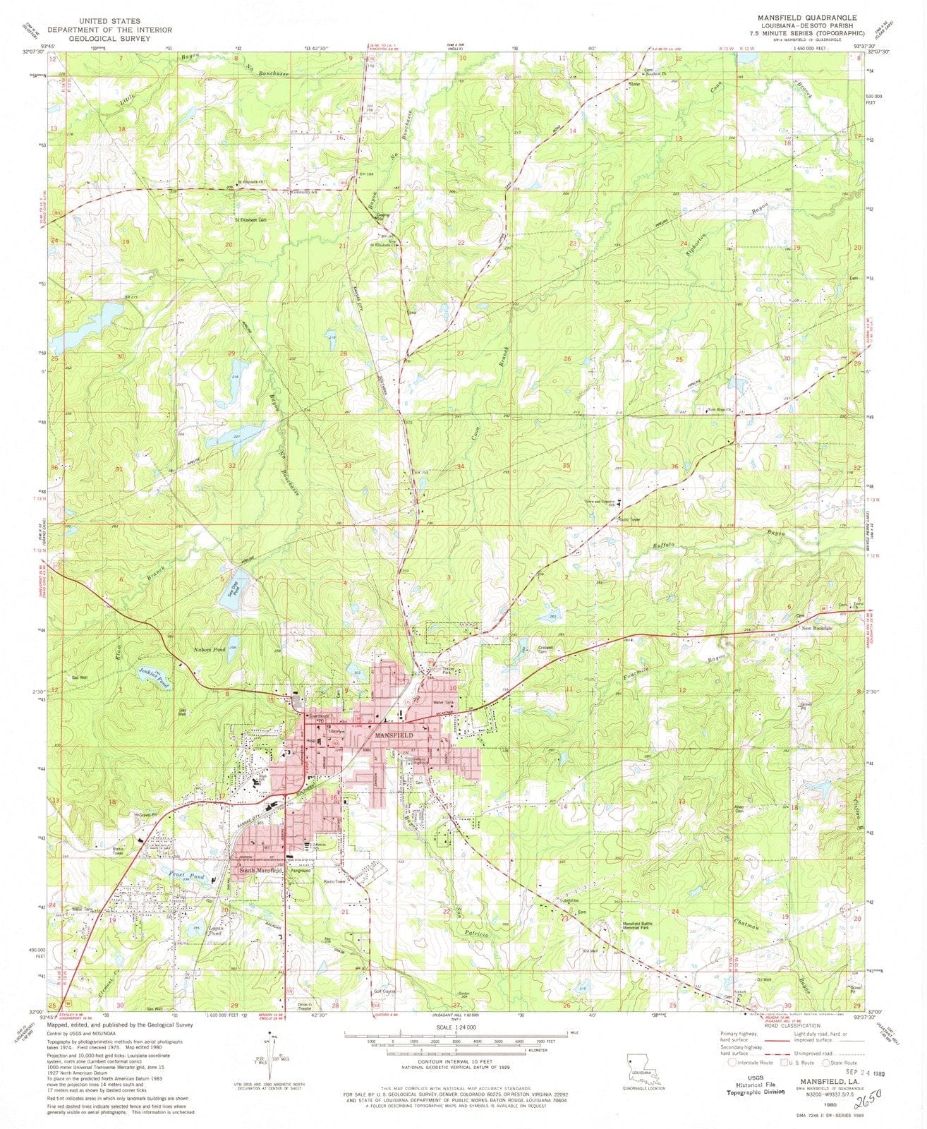 1980 Mansfield, LA - Louisiana - USGS Topographic Map