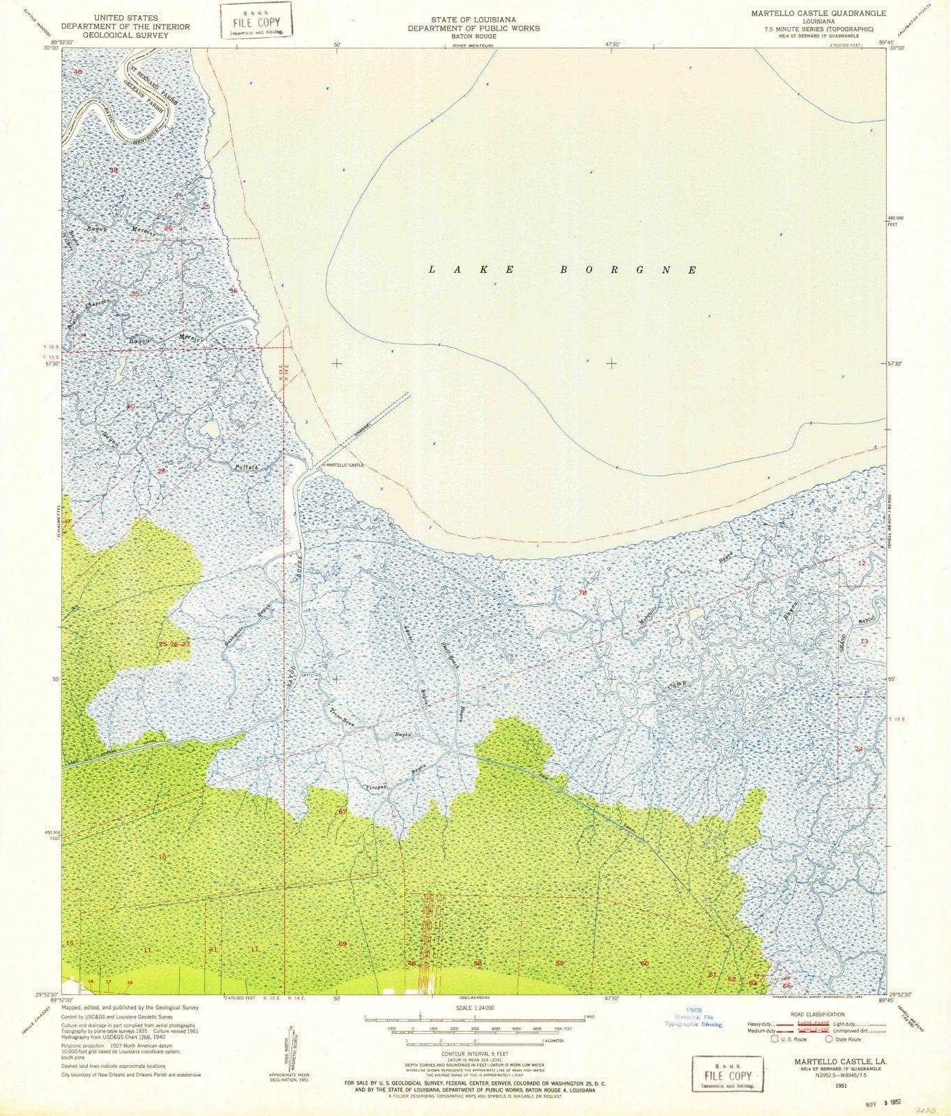 1951 Martello Castle, LA - Louisiana - USGS Topographic Map