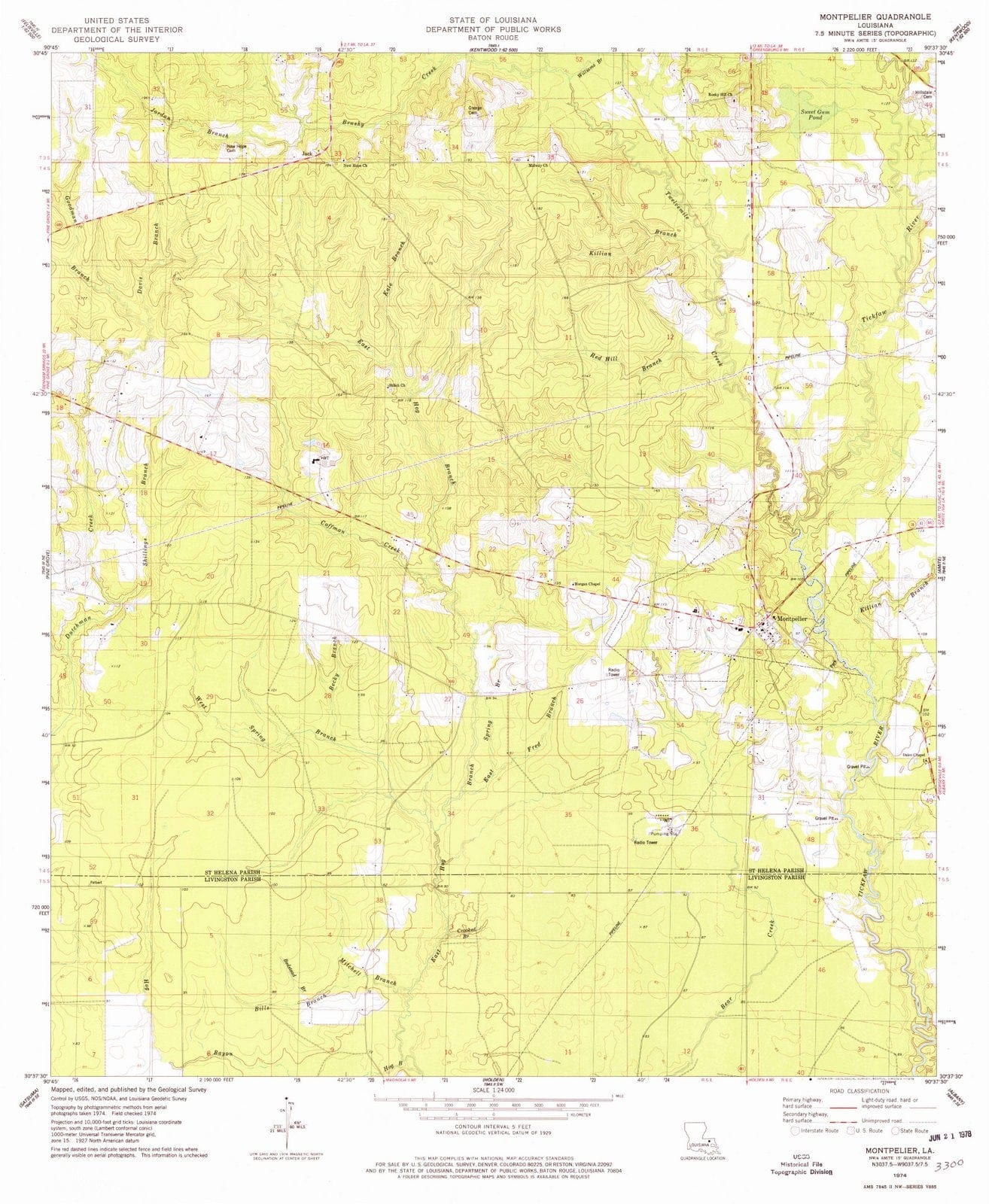 1974 Montpelier, LA - Louisiana - USGS Topographic Map