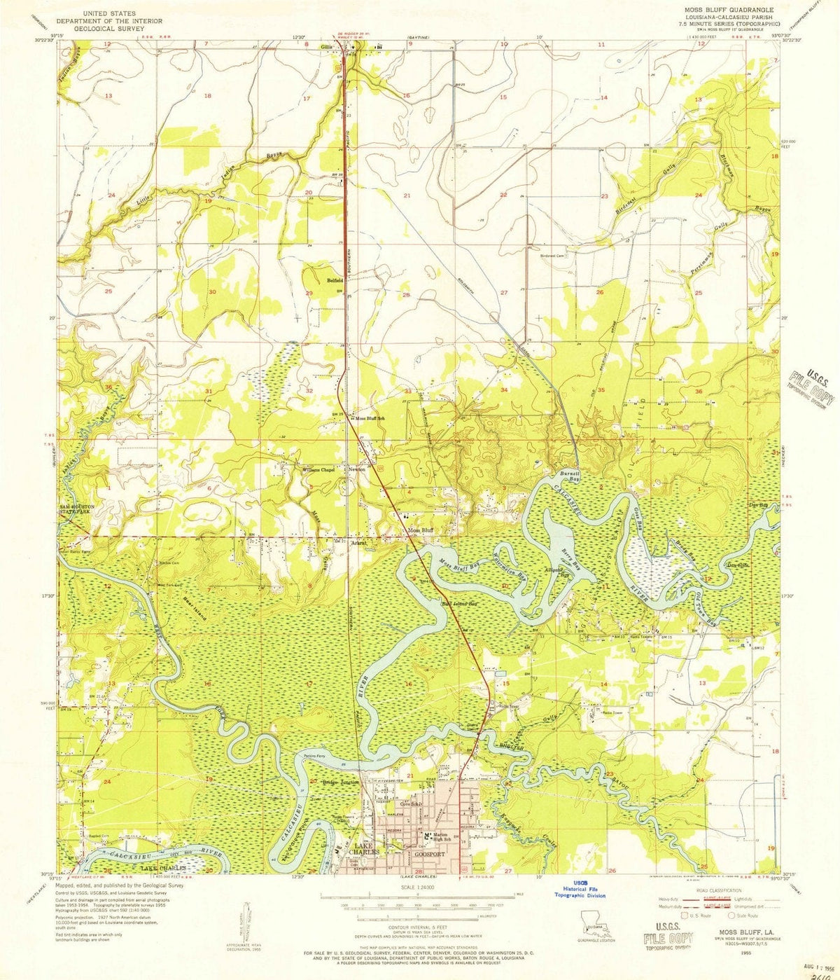 1955 Moss Bluff, LA - Louisiana - USGS Topographic Map