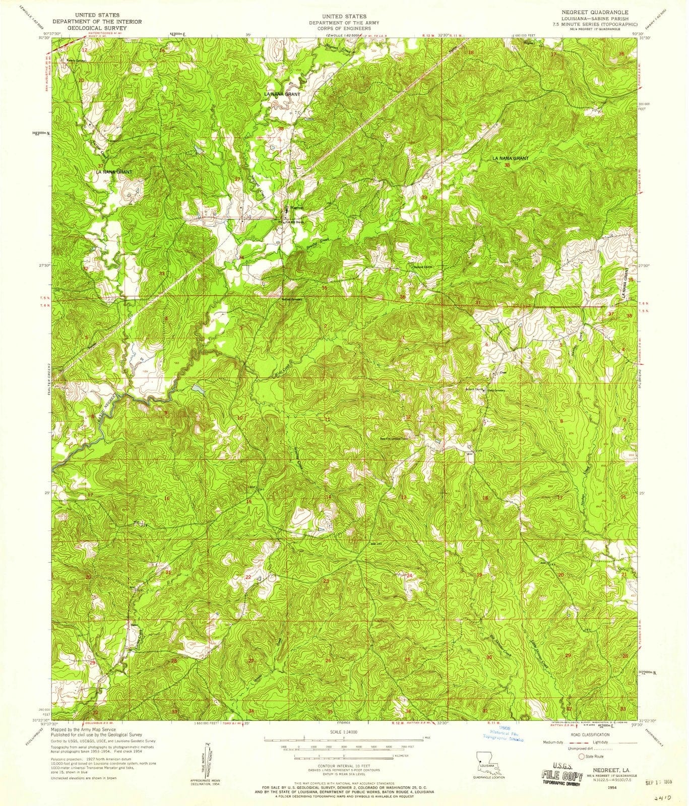 1954 Negreet, LA - Louisiana - USGS Topographic Map