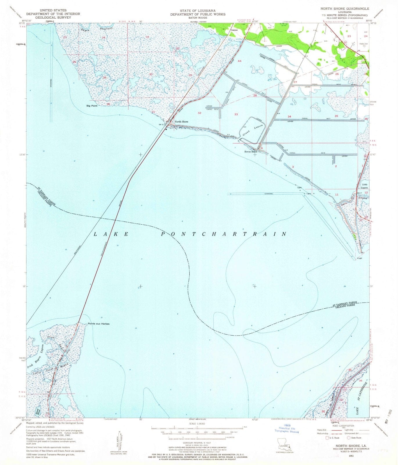 1951 North Shore, LA - Louisiana - USGS Topographic Map