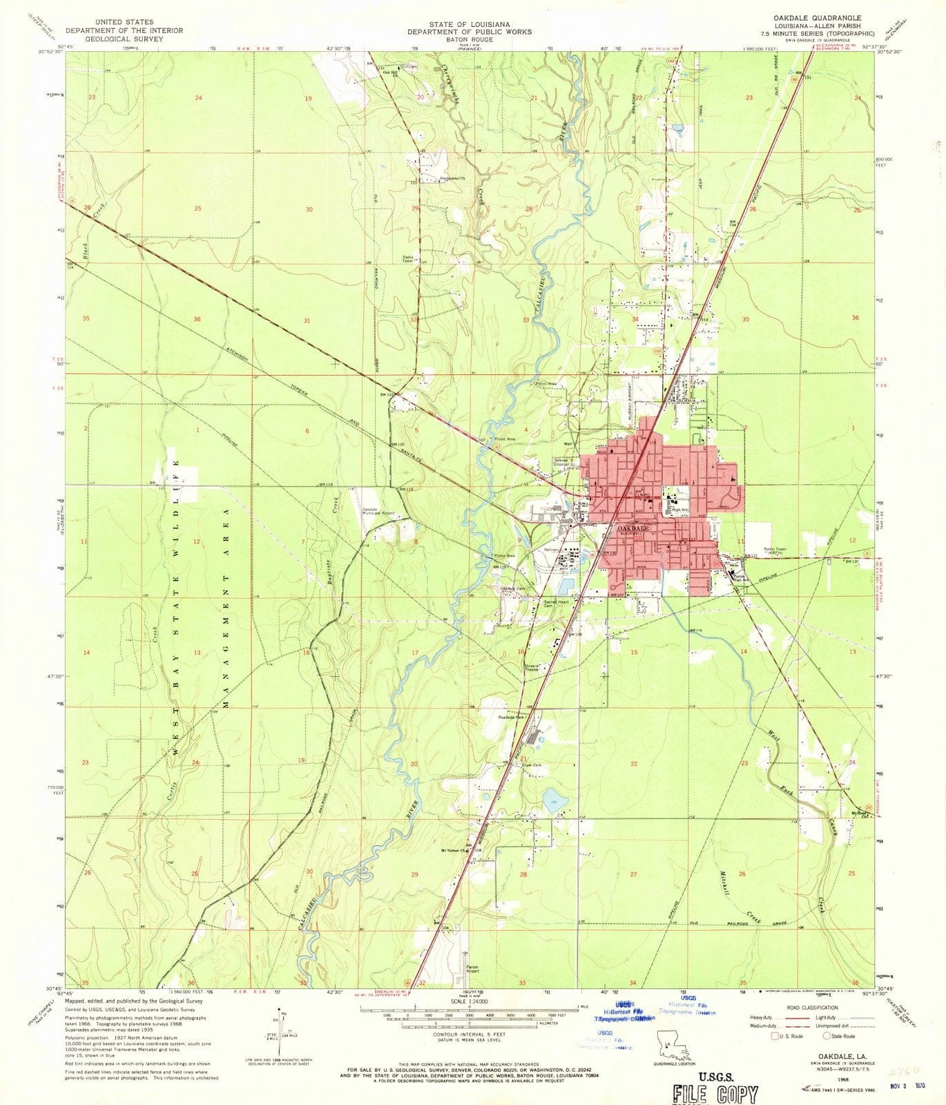 1968 Oakdale, LA - Louisiana - USGS Topographic Map