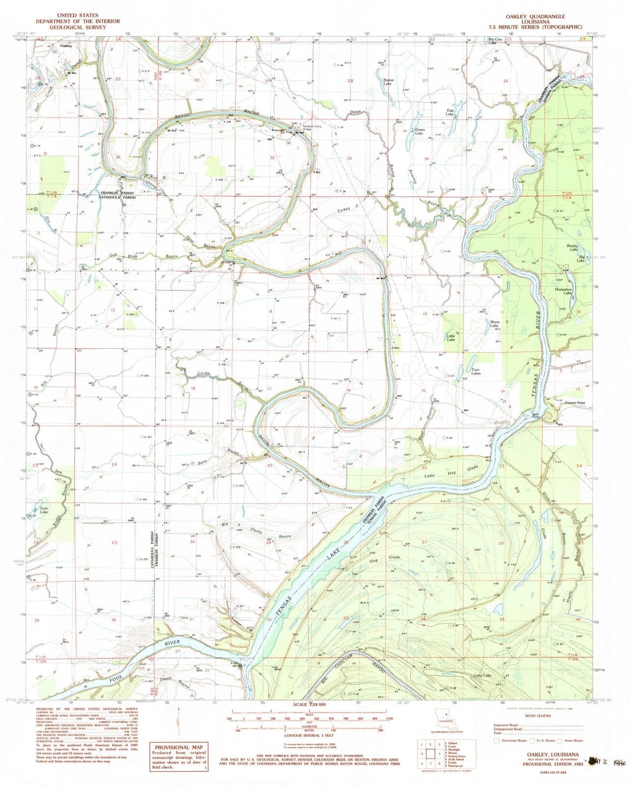 1983 Oakley, LA - Louisiana - USGS Topographic Map