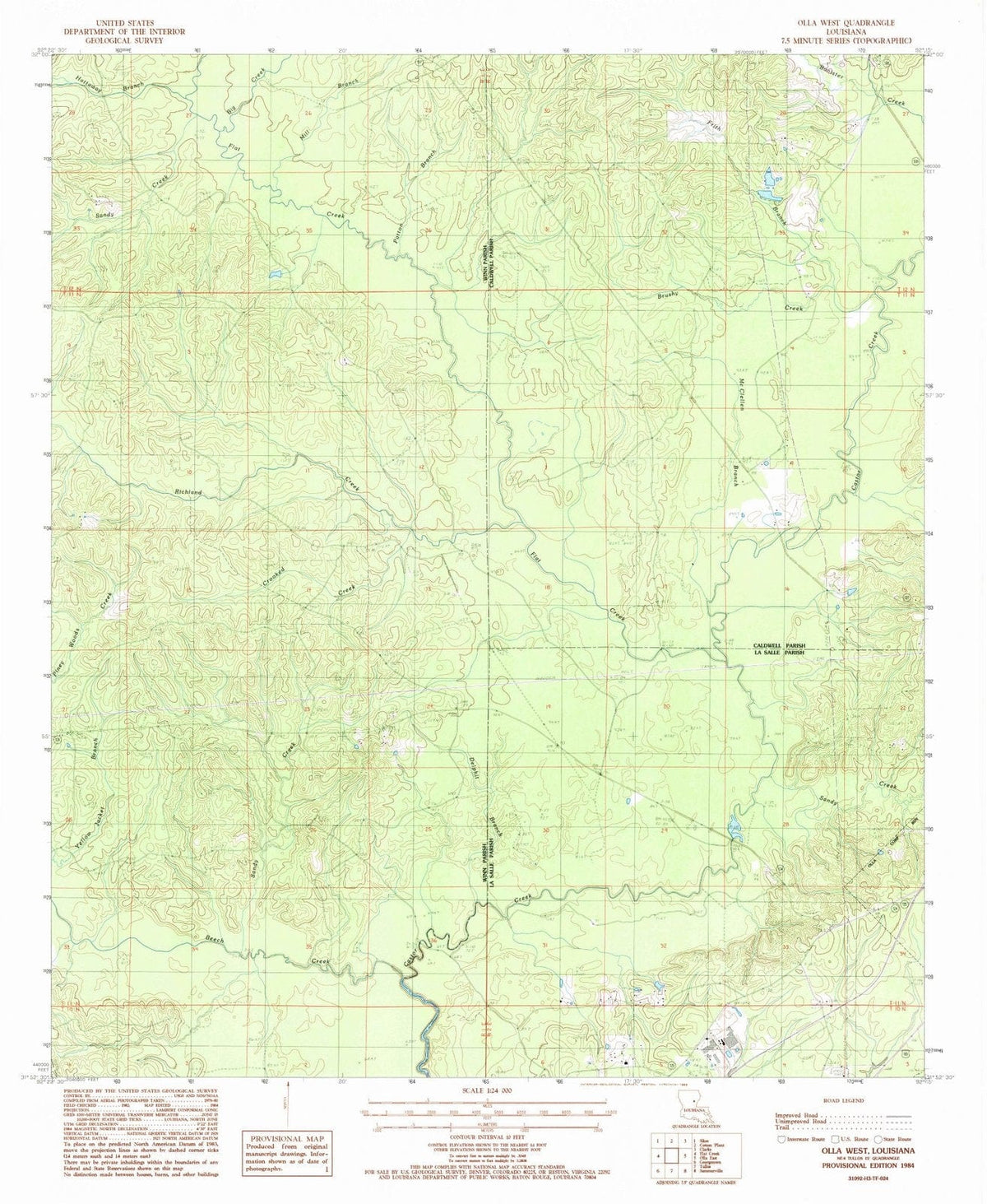 1984 Olla West, LA - Louisiana - USGS Topographic Map