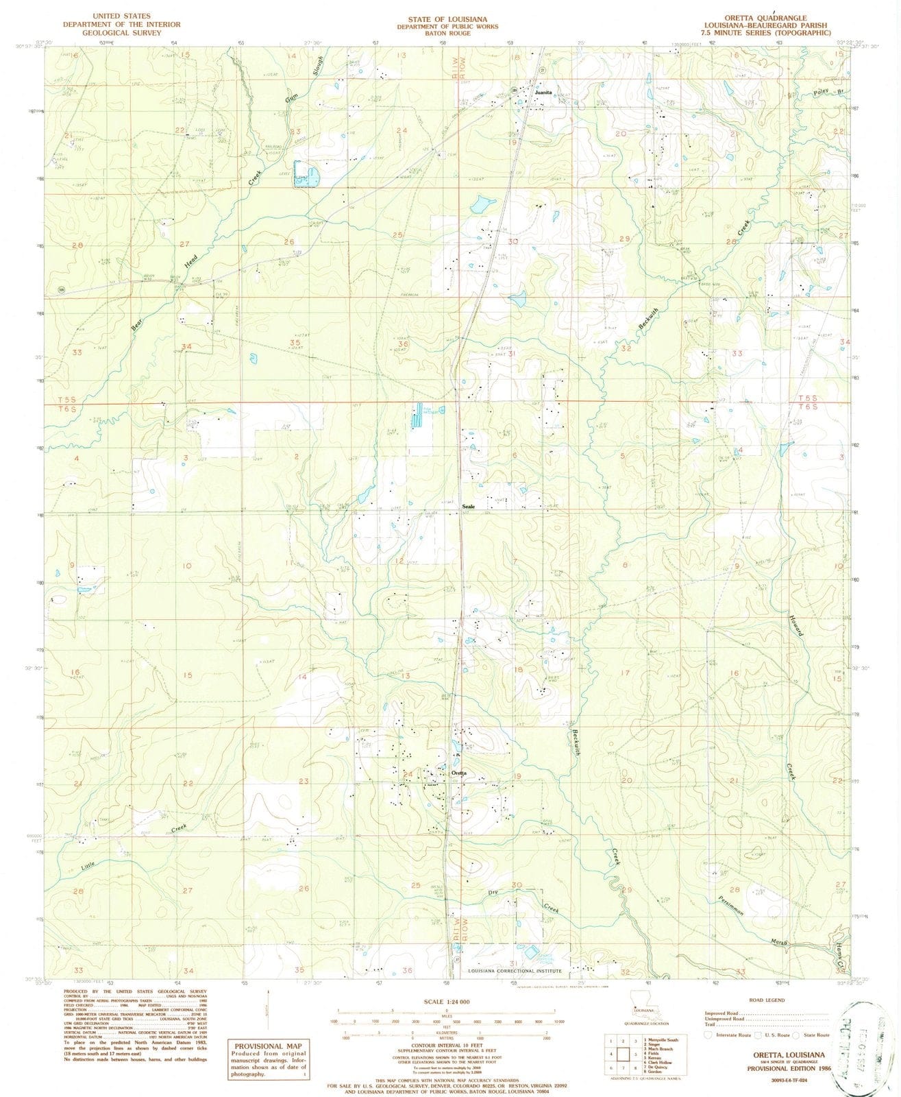 1986 Oretta, LA - Louisiana - USGS Topographic Map
