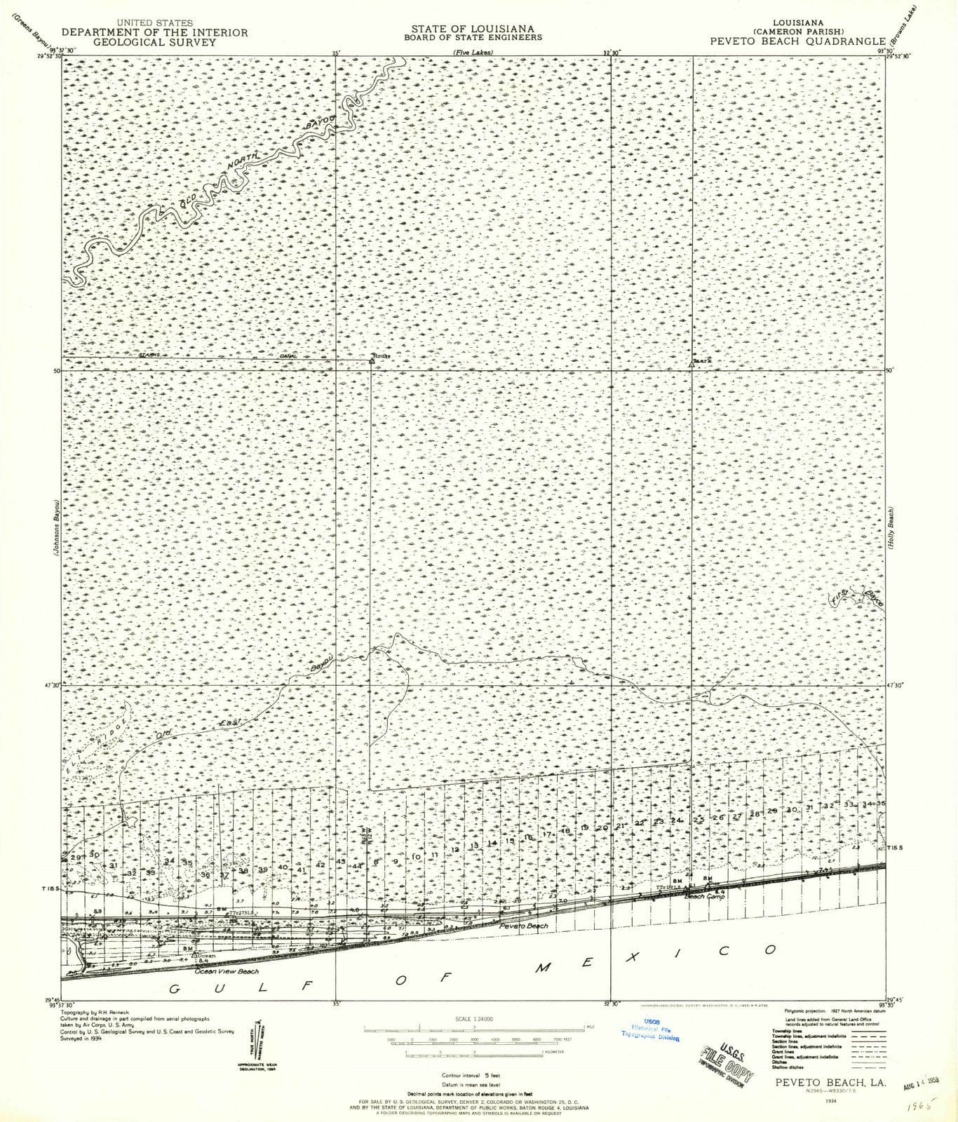 1934 Peveto Beach, LA - Louisiana - USGS Topographic Map