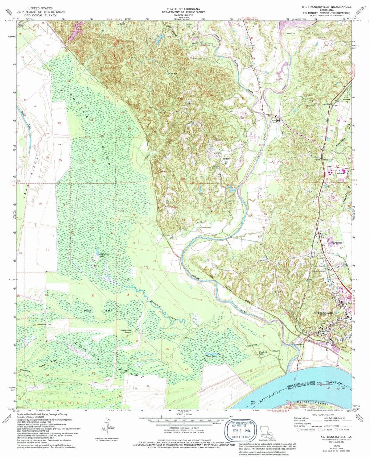 1965 St. Francisville, LA - Louisiana - USGS Topographic Map