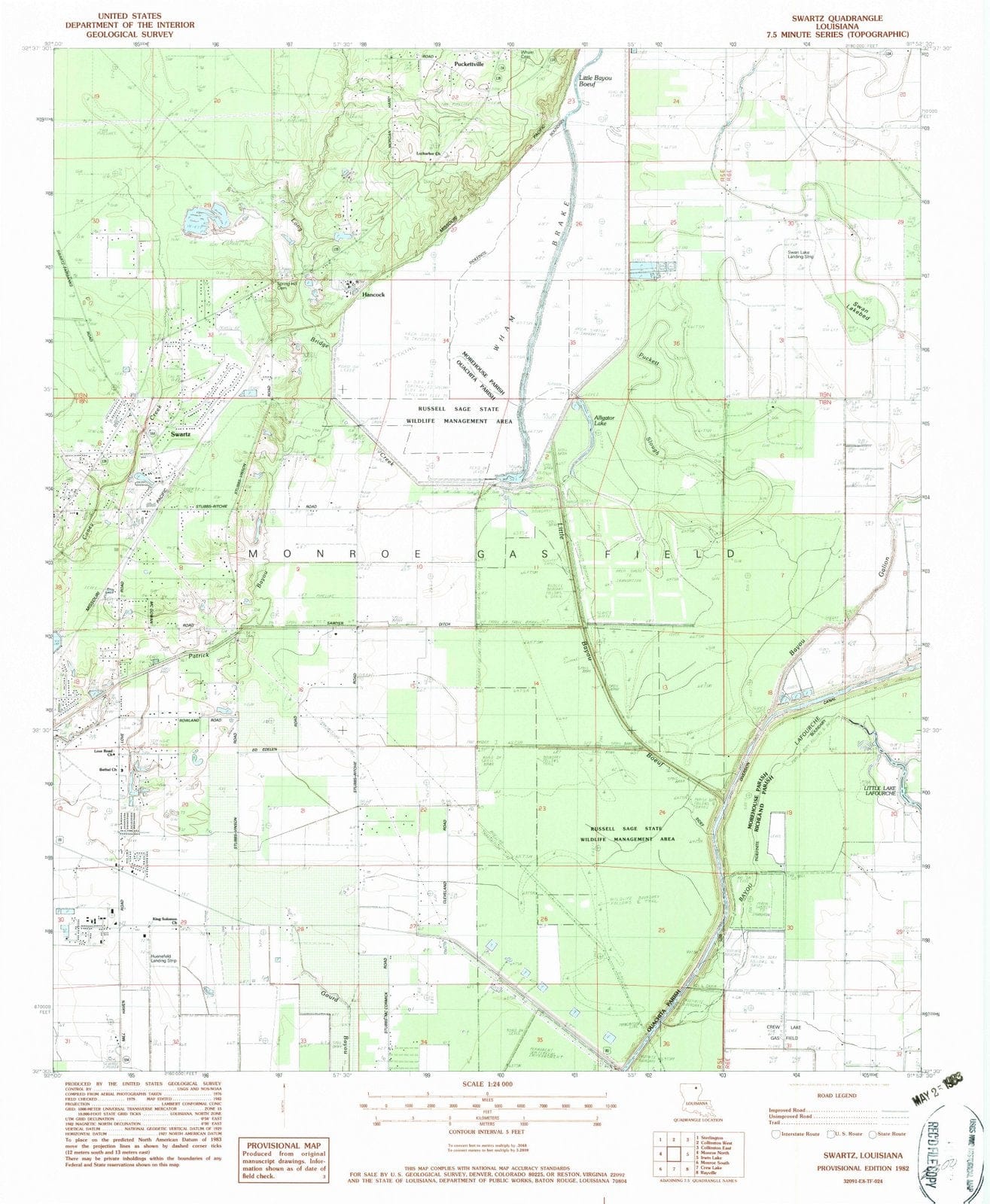 1982 Swartz, LA - Louisiana - USGS Topographic Map