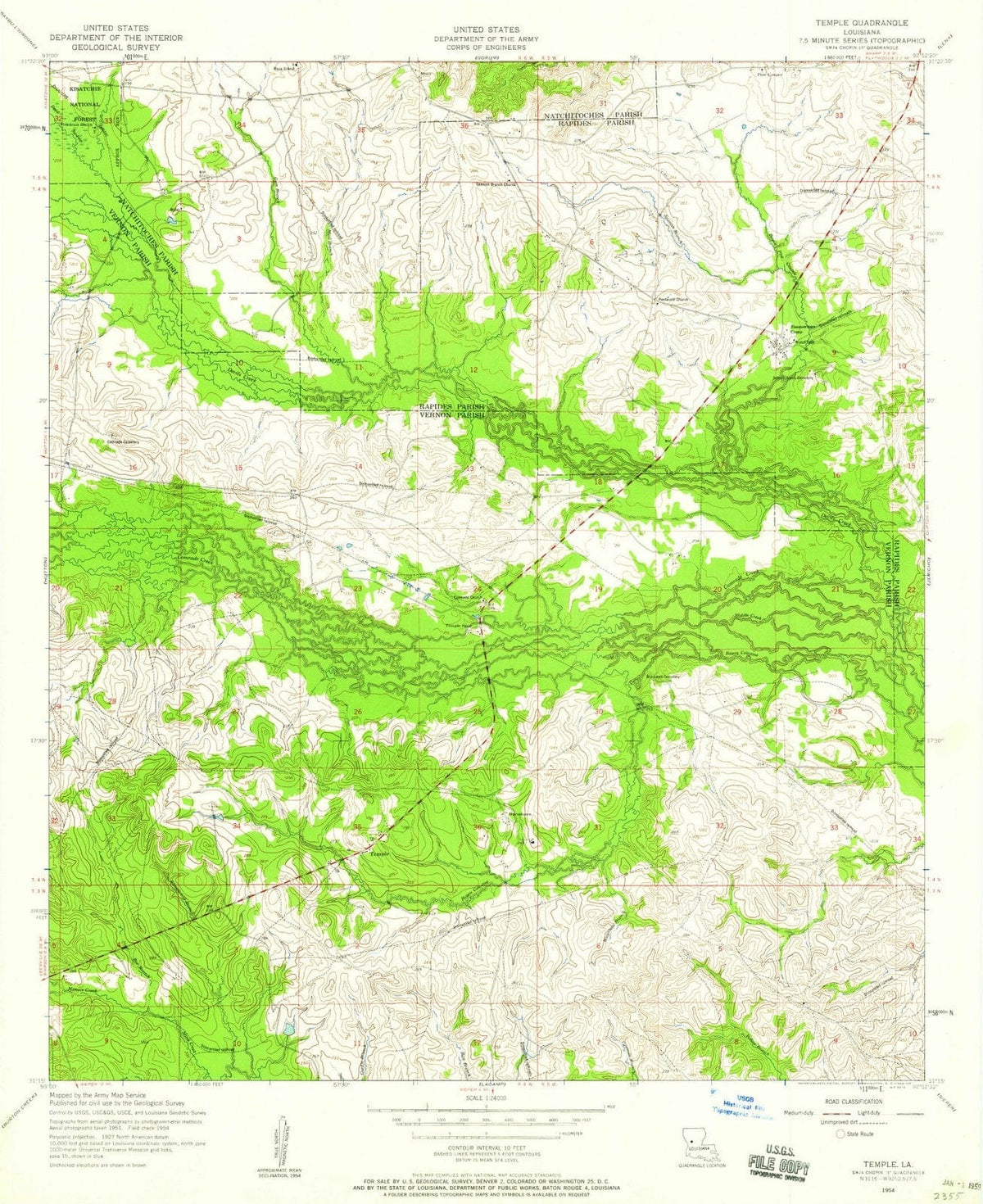 1954 Temple, LA - Louisiana - USGS Topographic Map