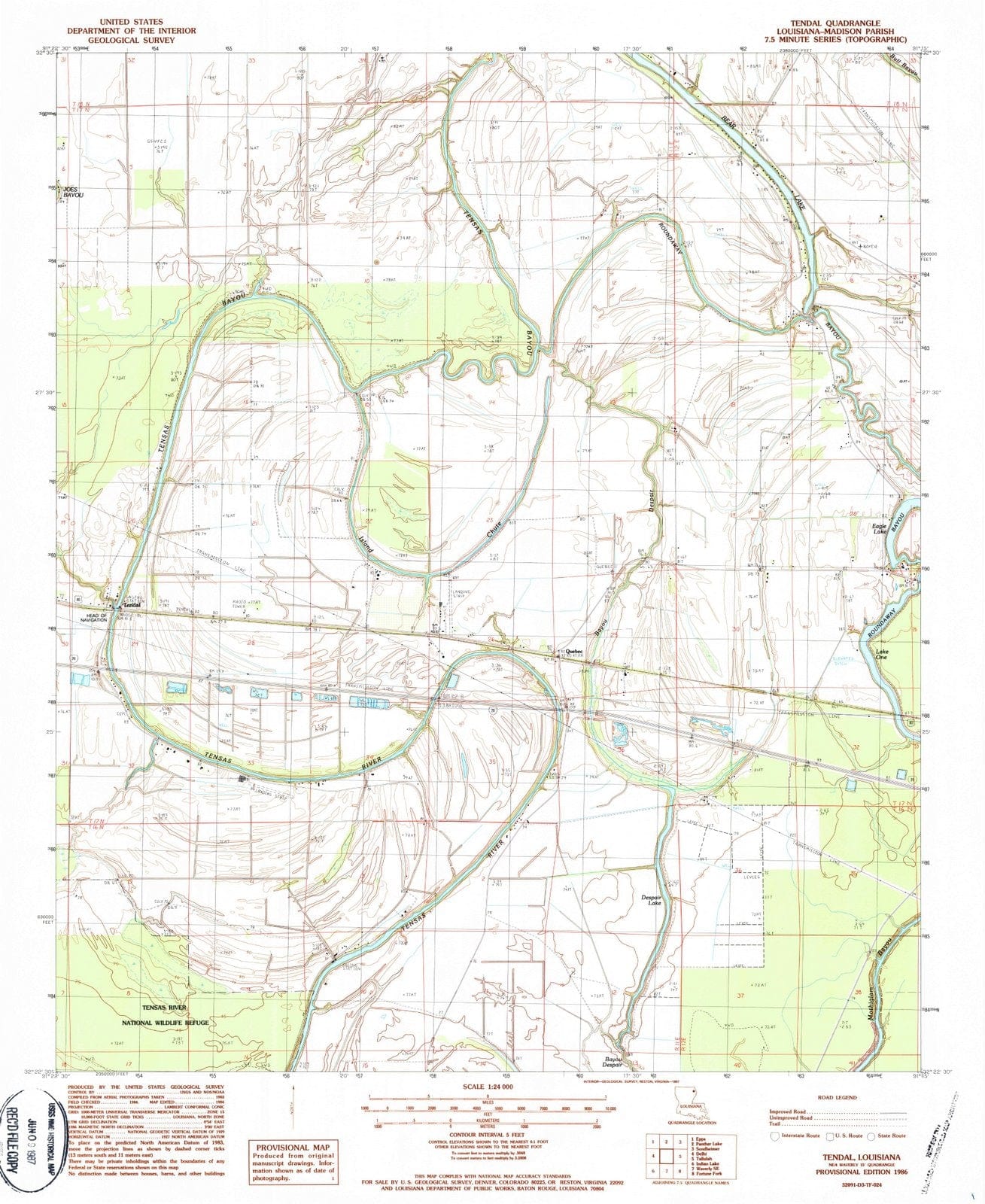 1986 Tendal, LA - Louisiana - USGS Topographic Map