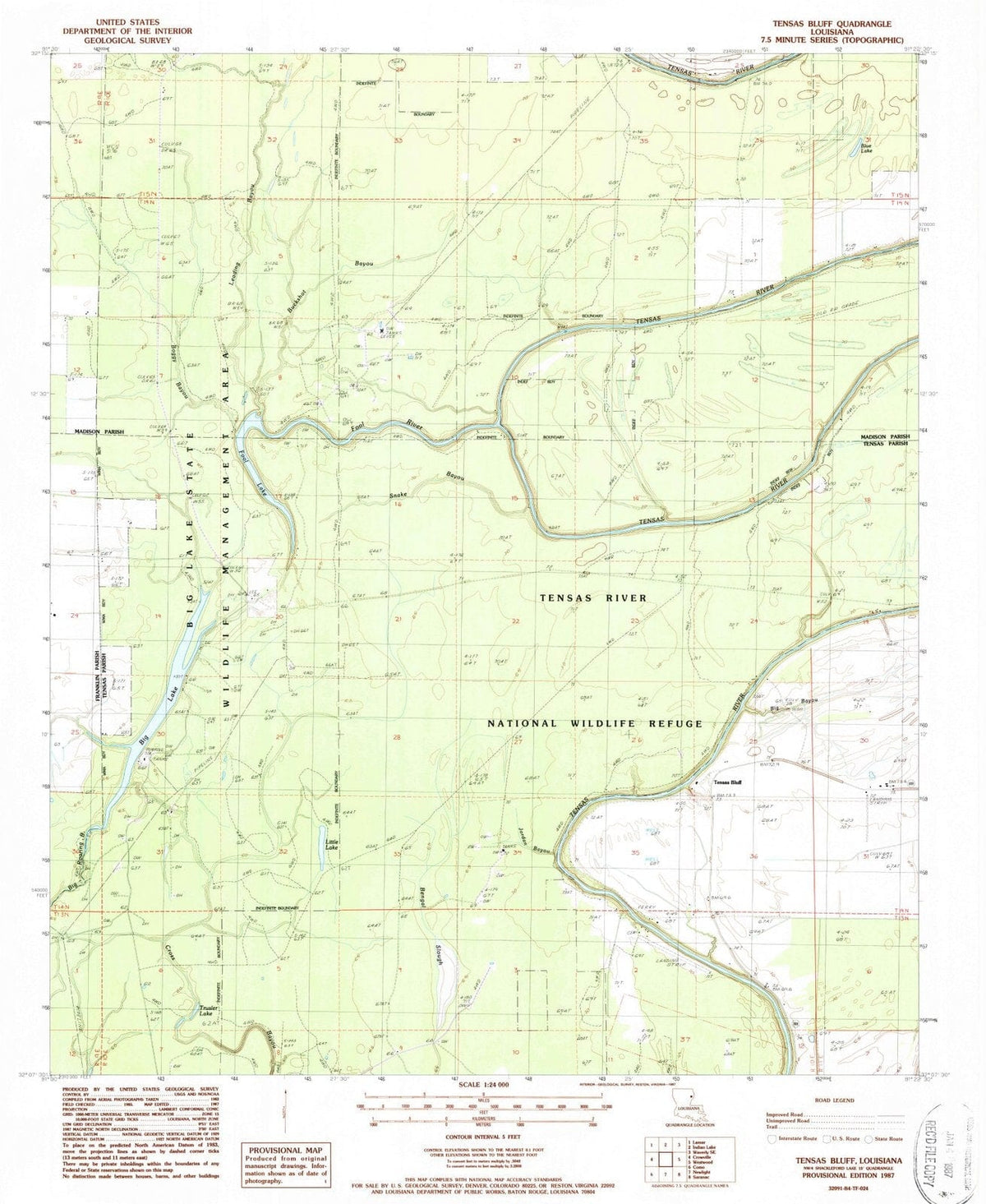1987 Tensas Bluff, LA - Louisiana - USGS Topographic Map