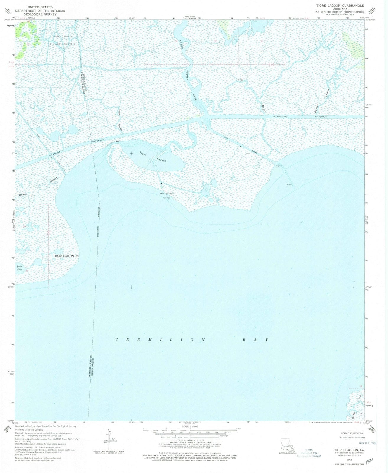 1963 Tigre Lagoon, LA - Louisiana - USGS Topographic Map